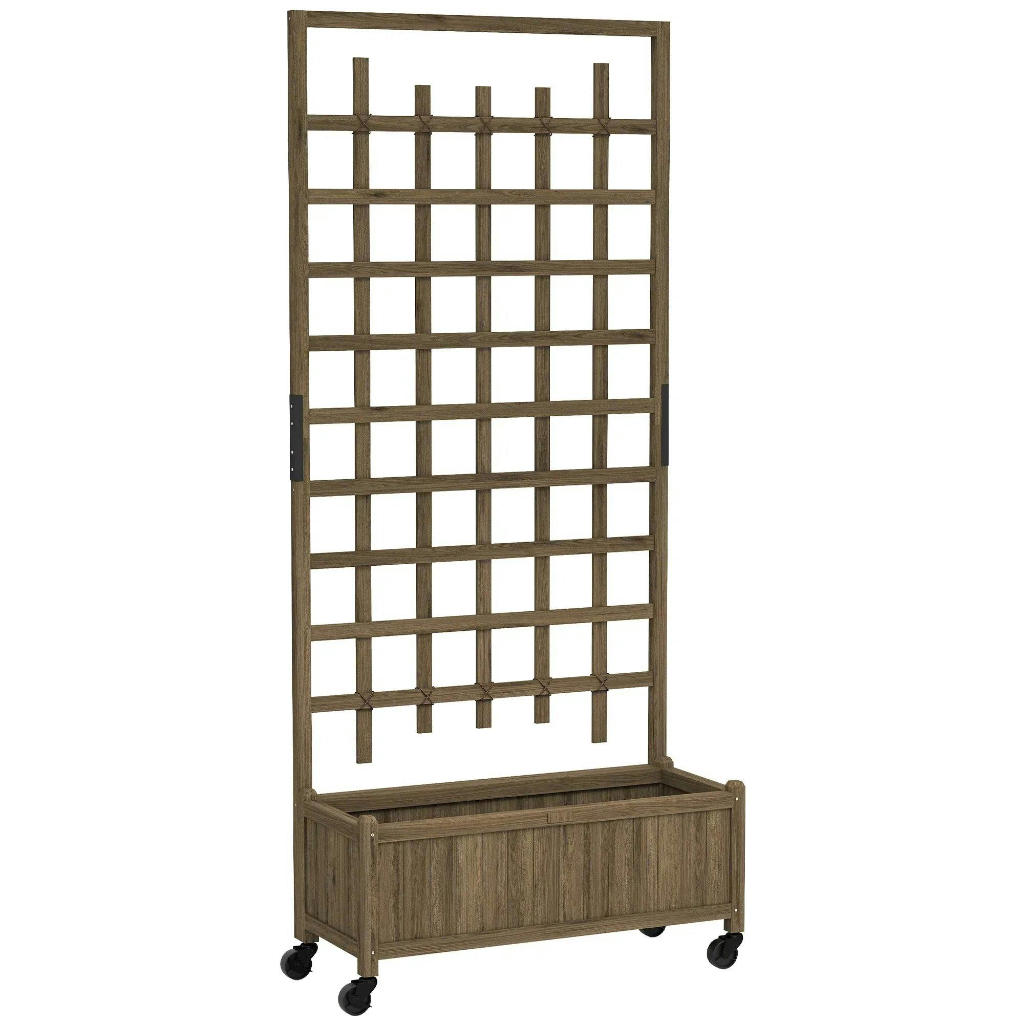 Outsunny Wooden Trellis Planter, Raised Garden Bed With Wheels, Brown - Image 8