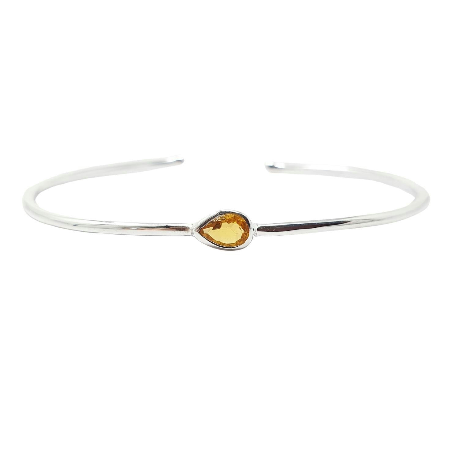 Harfi Silver Minimalist Sterling Citrine November Birthstone Bangle Bracelet