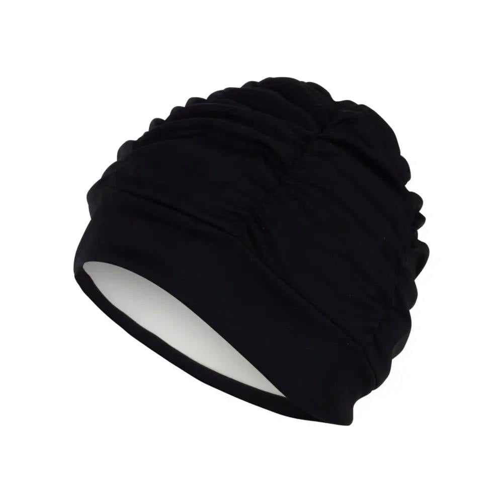 Fashy Black Pleated Fabric Swim Cap
