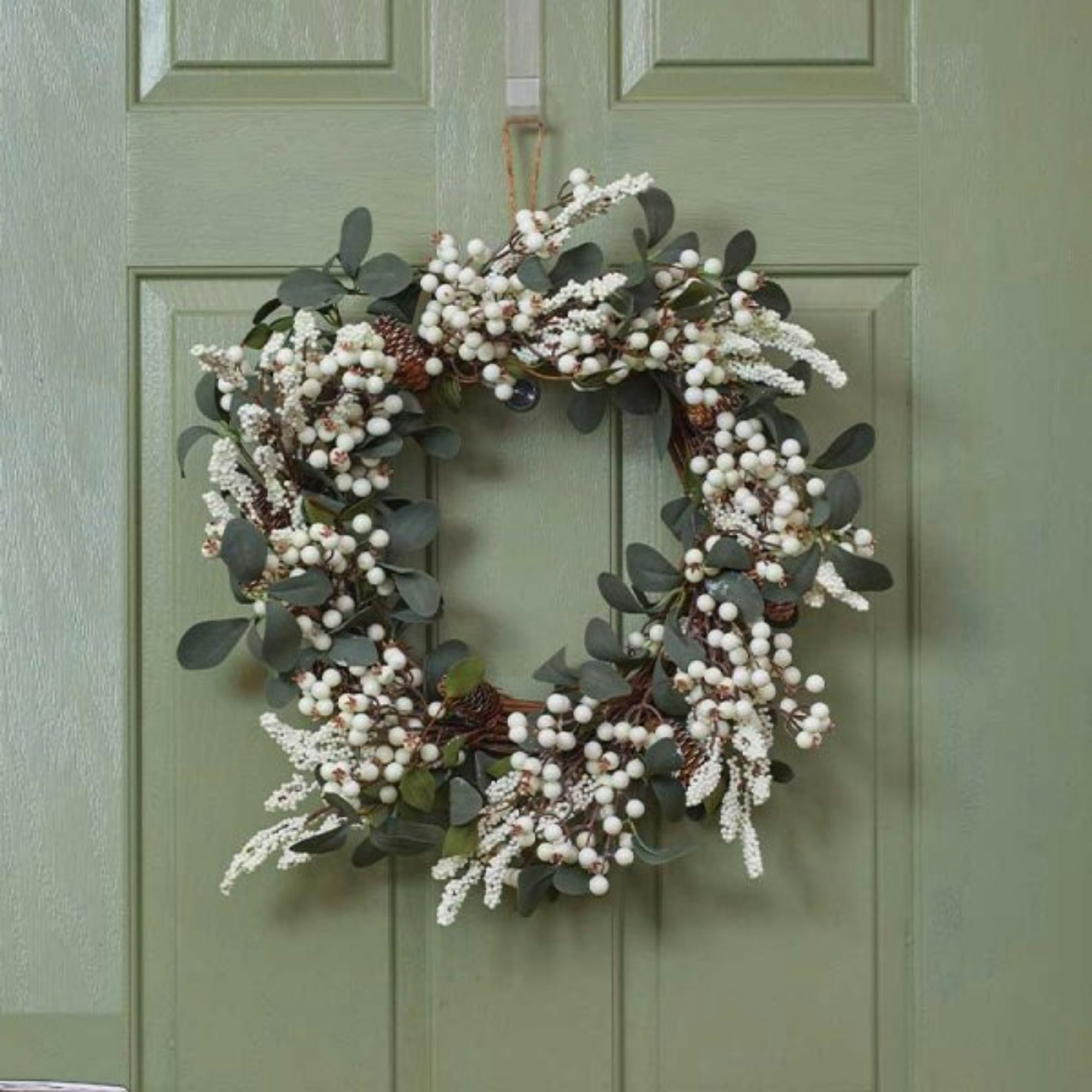 White 40Cm Hanging Christmas Winter Berry Wreath With Seasonal Foliage - Image 6