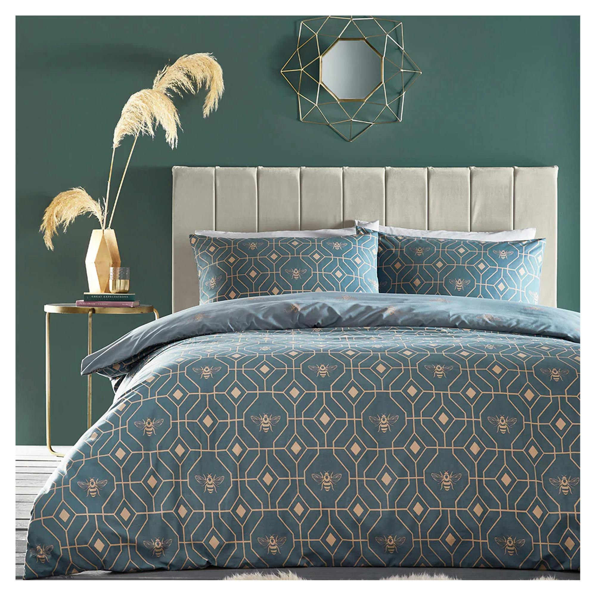 Furn Blue Bee Deco Geometric Duvet Cover Set - French - Superking - French - 50% Cotton/50% Polyester