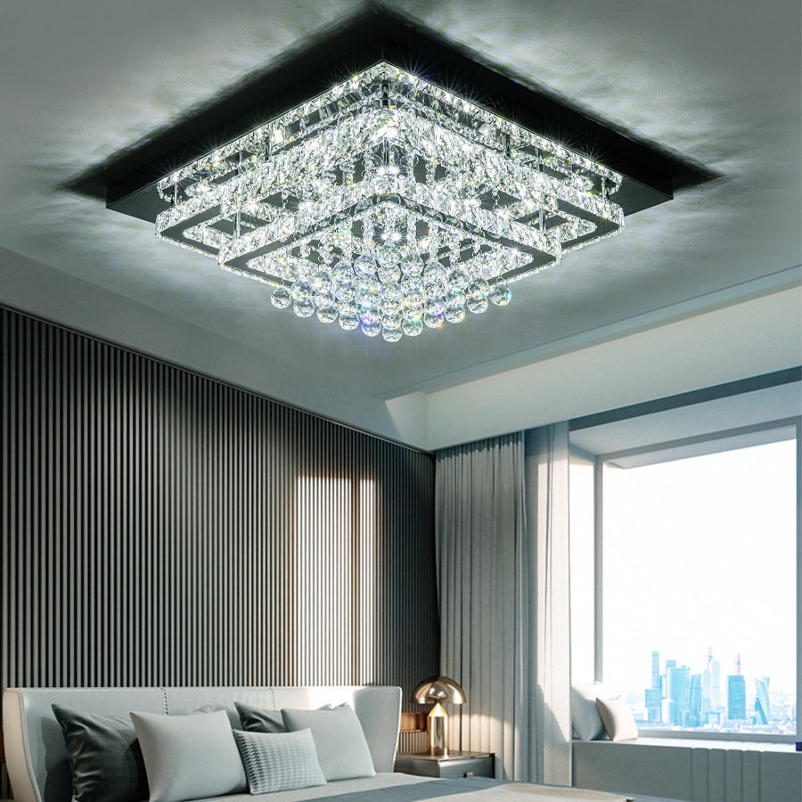 Rackhams Light 60Cm W Double-Layer Led Ceiling Fixture With Crystal Drops