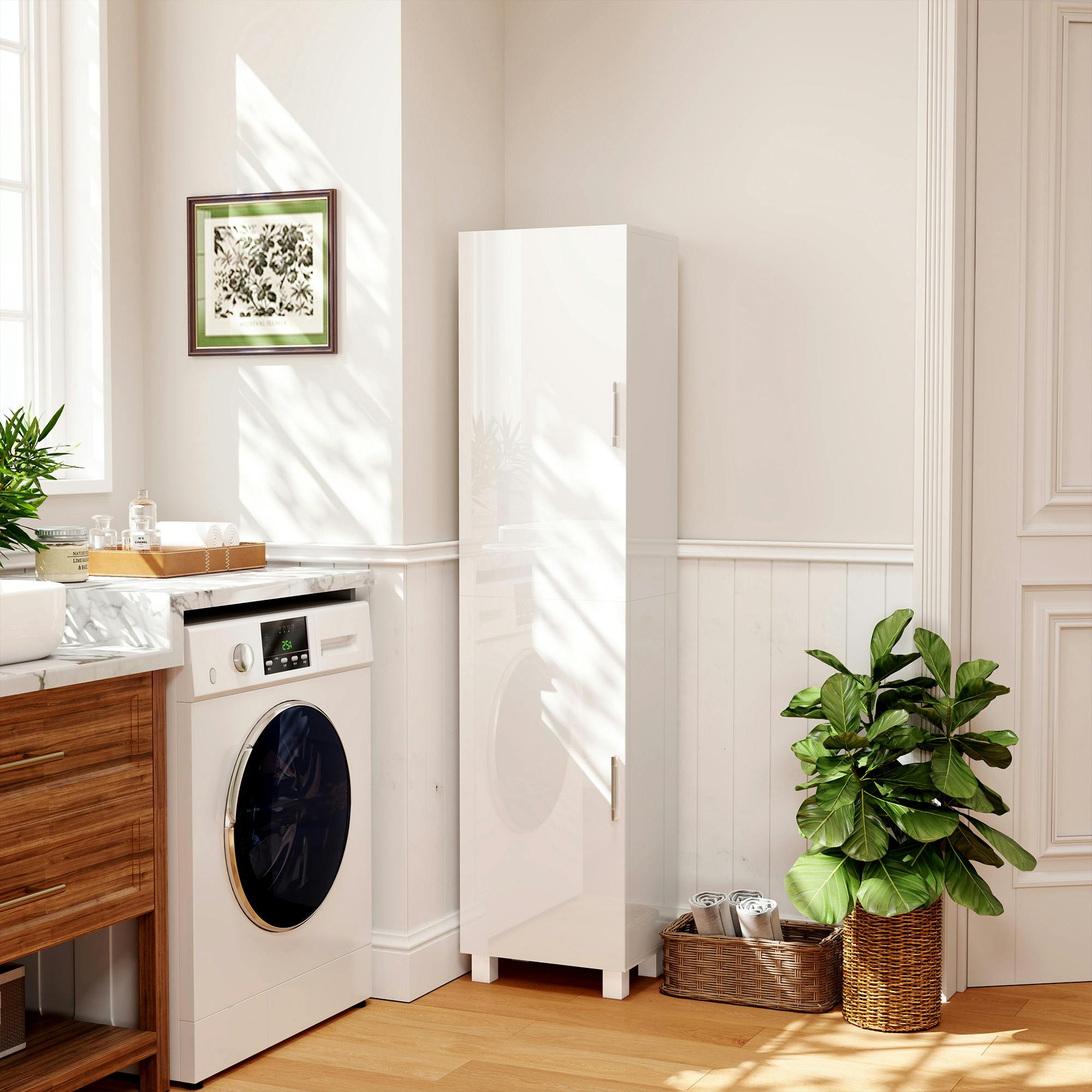 Rackhams White Tall Storage Cabinet With Adjustable Shelves And Double Doors