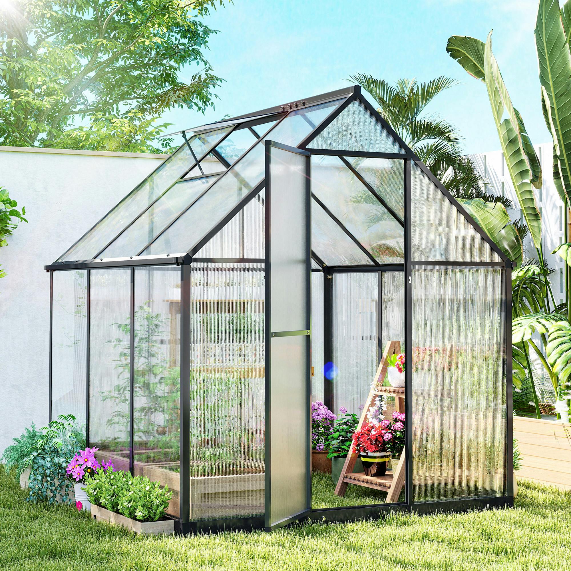 Rackhams Green/Black Polycarbonate House Garden House With Rain Gutter,