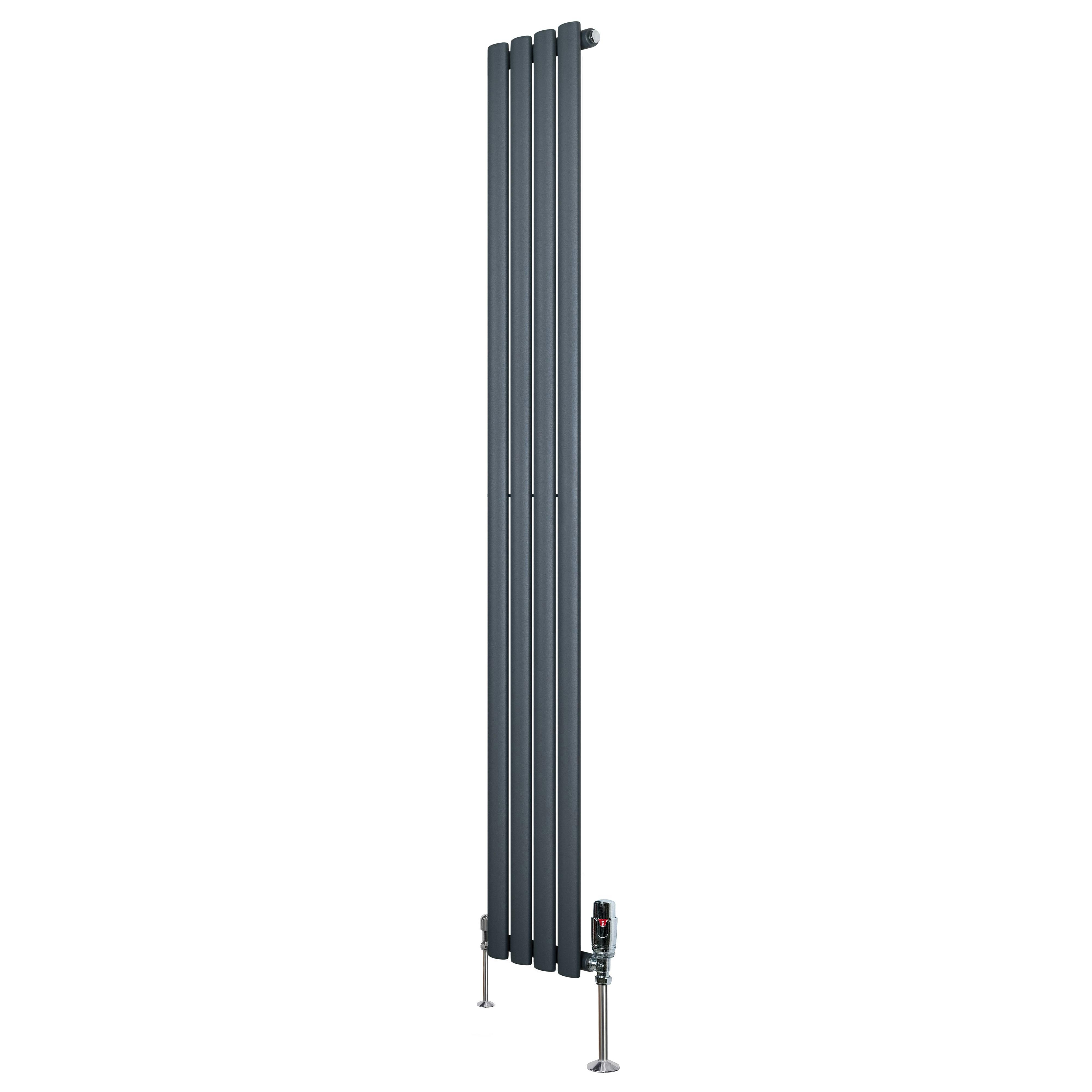 Monstershop Anthracite/Grey Oval Single Column Radiator & Valves – 1800Mm X 240Mm –