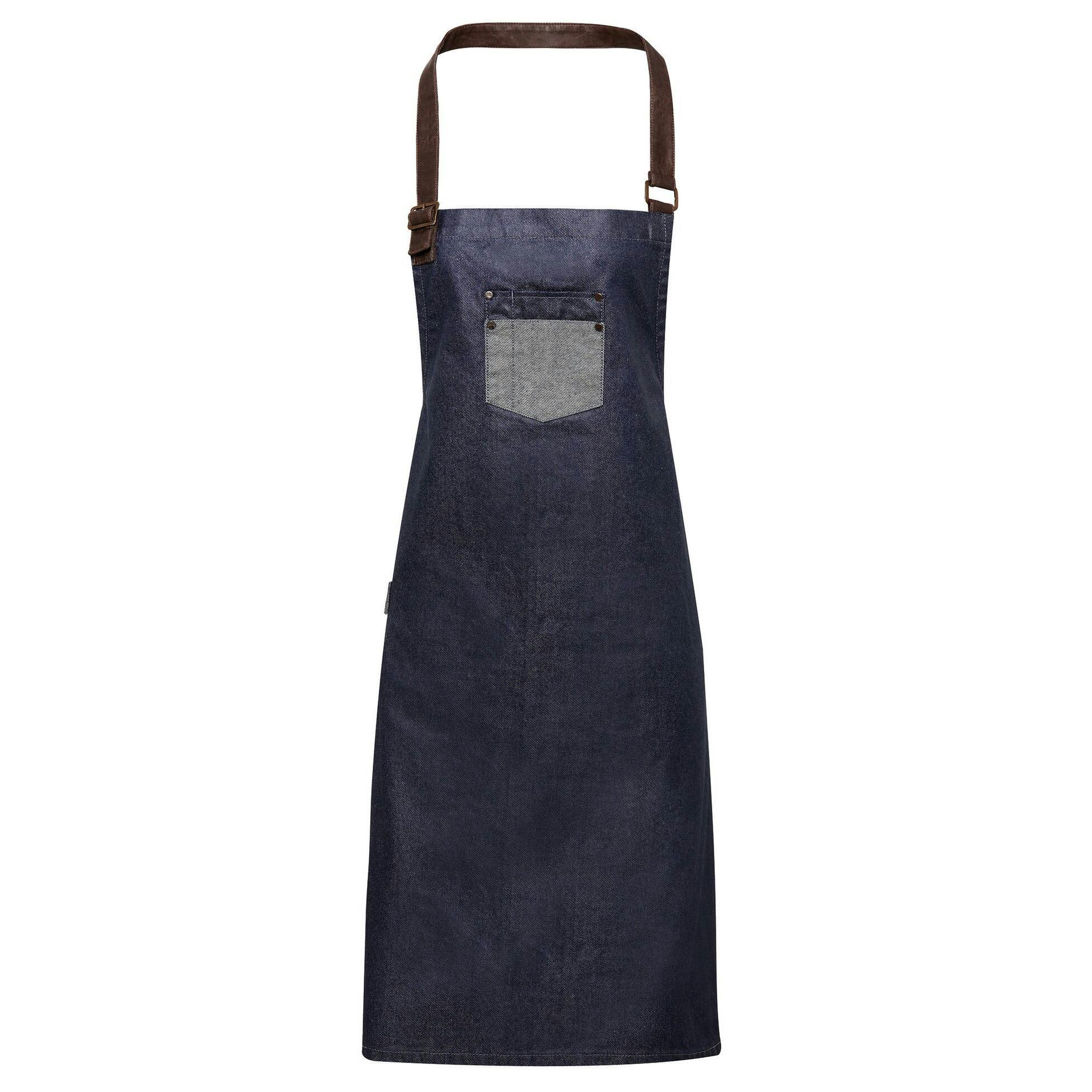 - Premier Unisex Adults Division Wd Look Faux Leather Denim Bib Apron - Image 2