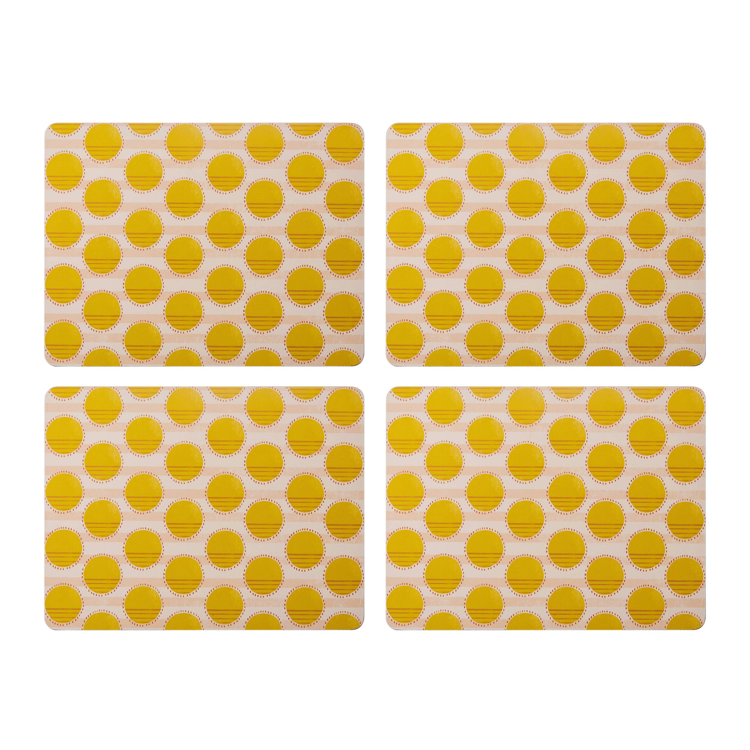 Rackhams Yellow Set Of 4 Spotty Placemats, Rectangle Cork Backed 30 X 22Cm - Cork - Placemats And Coasters