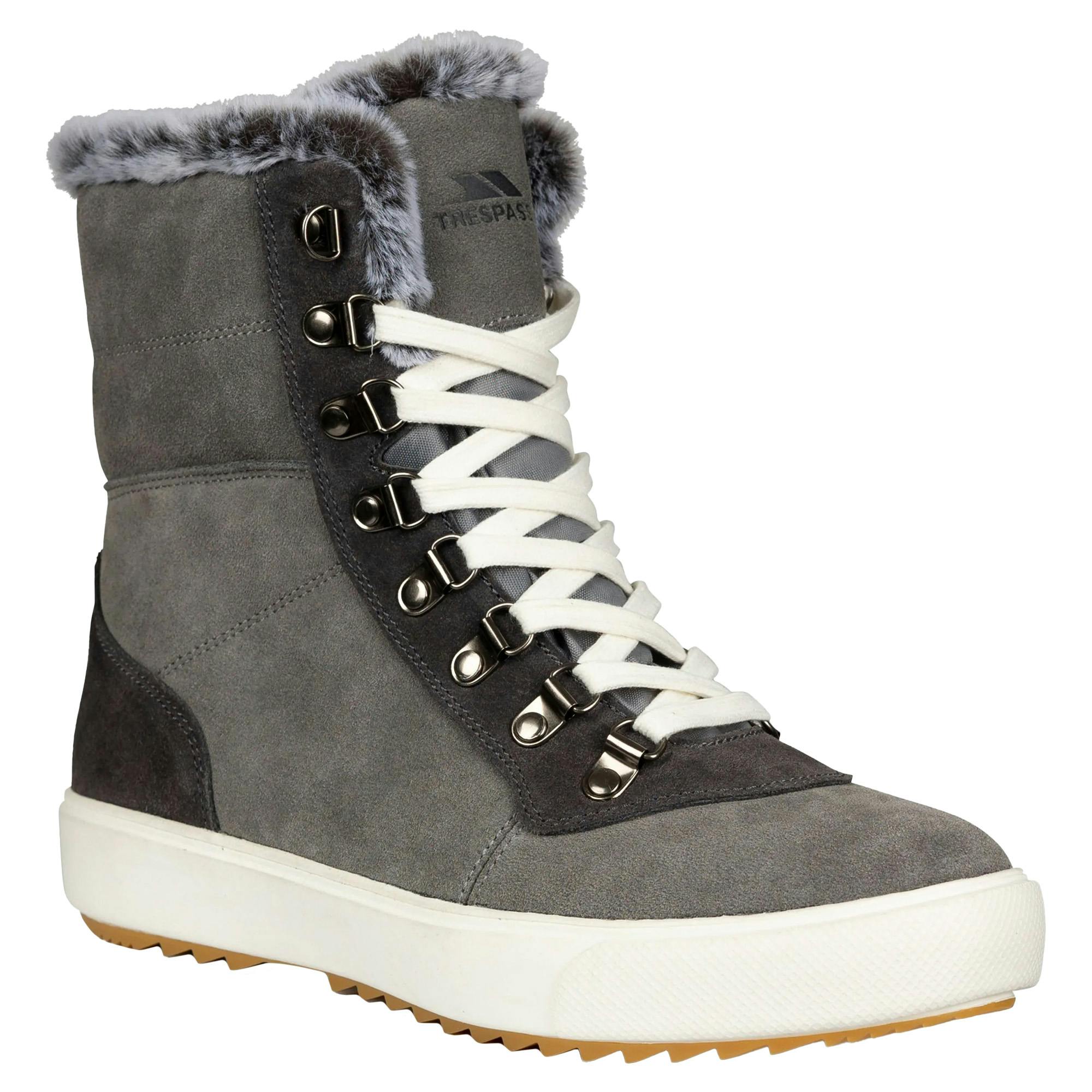 Trespass Women's Grey Korinna Suede Lace Up Snow Boots - 5 Uk - 35% Suede/35% Textile/30% Tpr