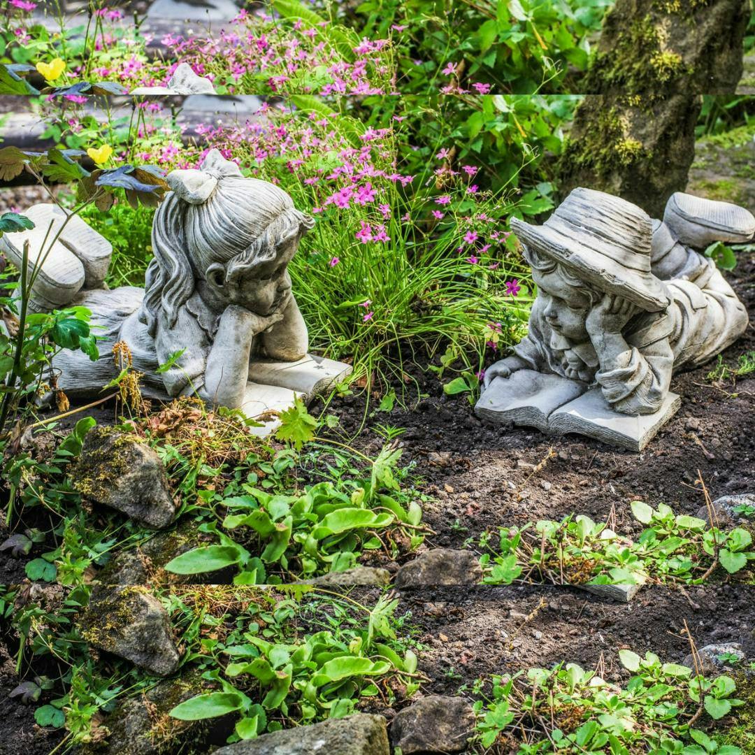 Rackhams Boys Large Reading And Girl Garden Ornament