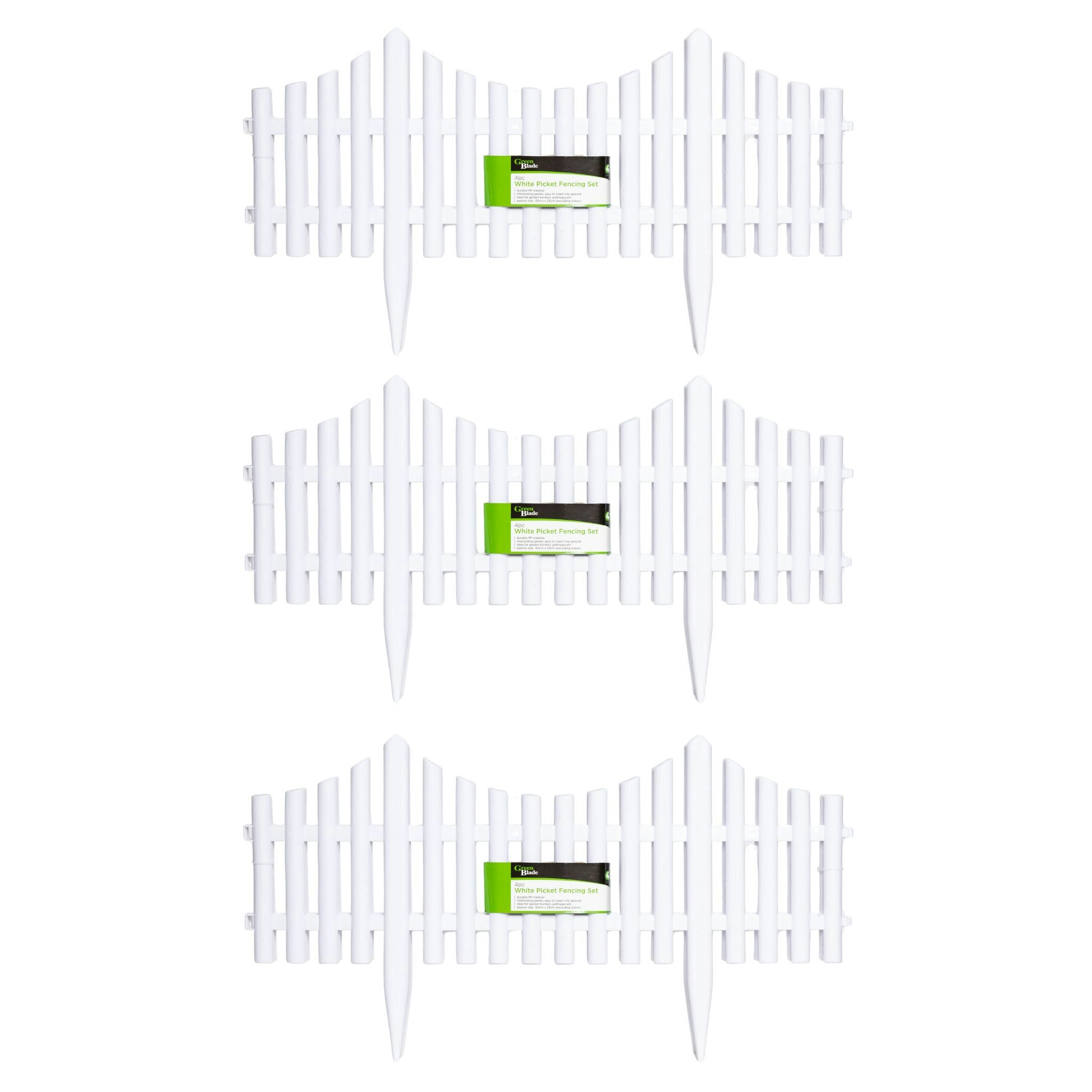 Rackhams White 3 X 33Cm 4 Piece Set Wood Effect Picket Fence Garden Edging