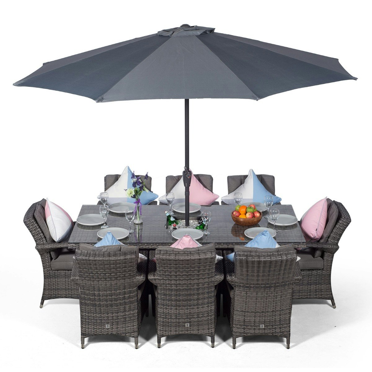 Giardino Grey Arizona Rectangular 8 Seater Patio Dining Set With Ice Bucket Drinks Cooler - 1