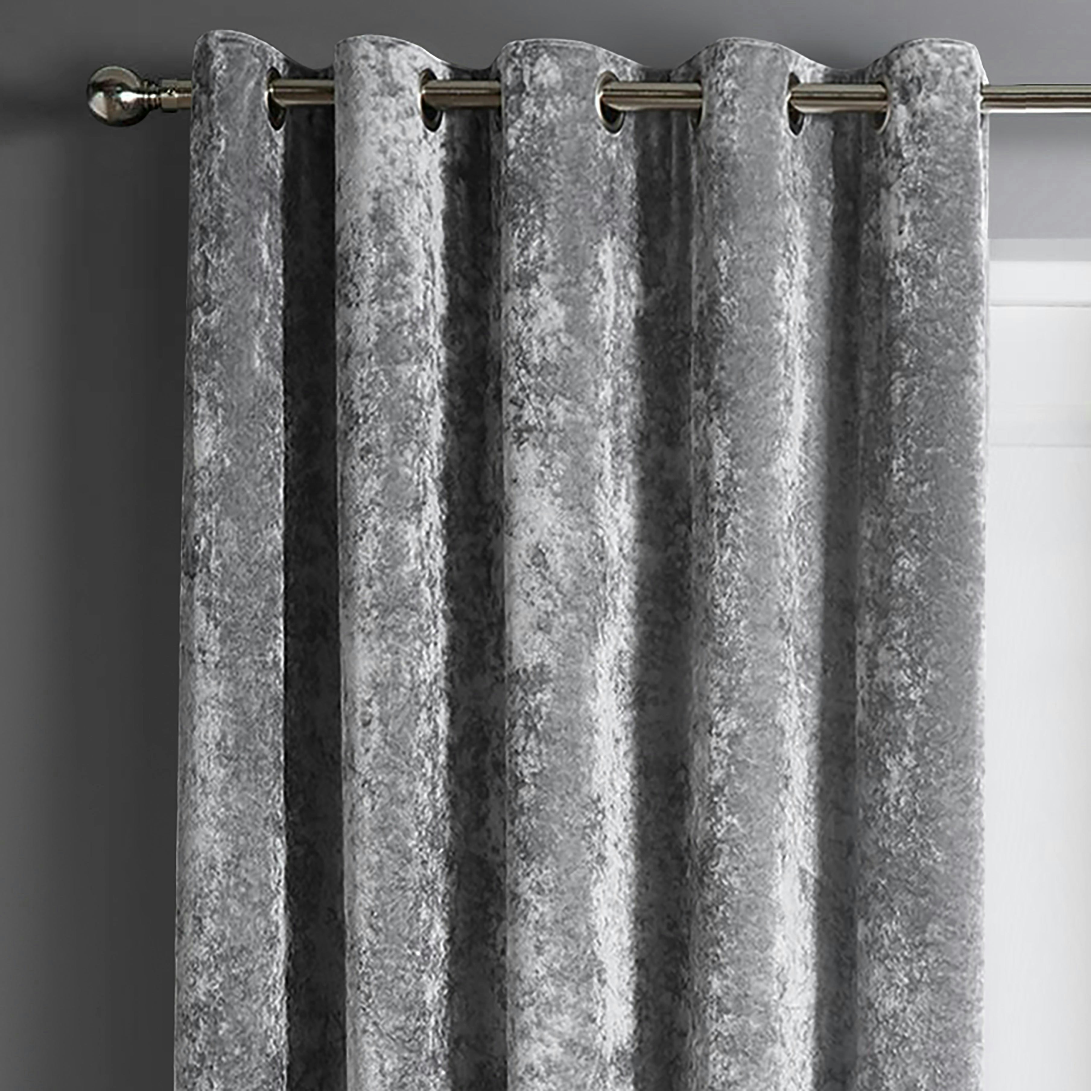 Rackhams Silver Crushed Velvet Ready Made Eyelet Curtains - 117Cm X 137Cm