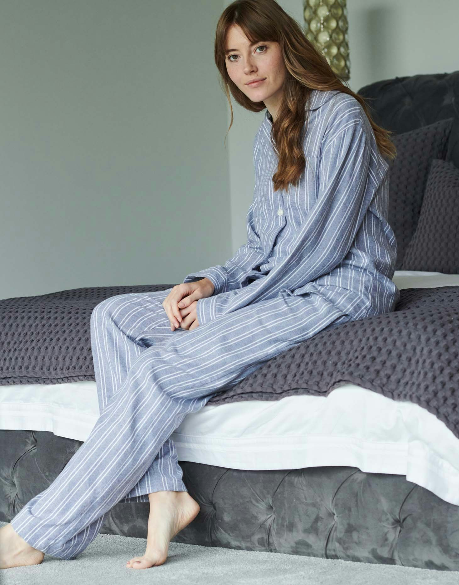 British Boxers Women's Brushed Cotton Pyjama Set – Westwood Pebble Stripe - Large
