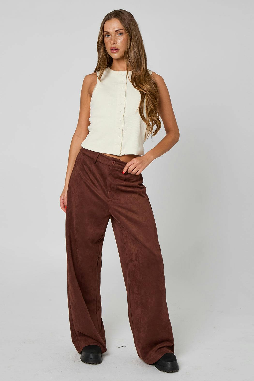 Urban Bliss Chocolate Faux Suede Trousers - 8