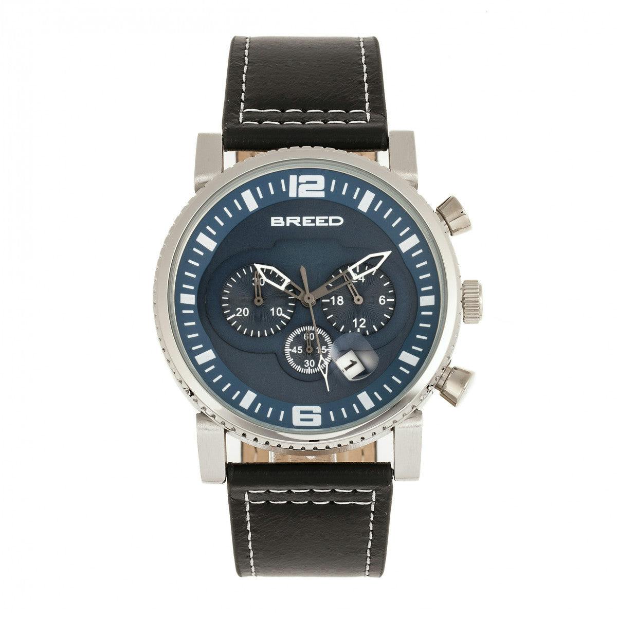 Breed Black/Blue Ryker Chronograph Leather-Band Watch W/Date