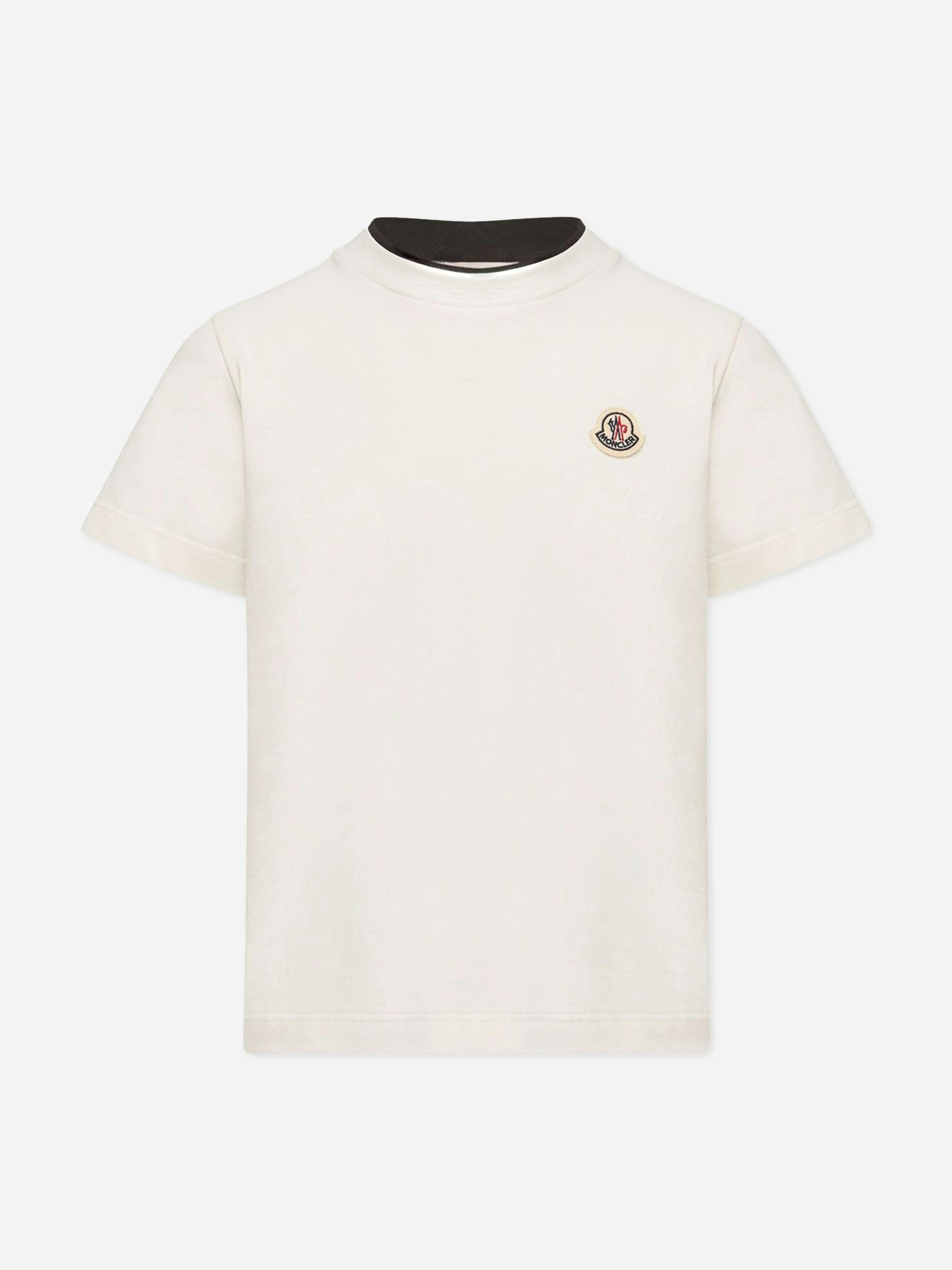 Moncler Enfant Boys White Logo T-Shirt In - 14 Yrs