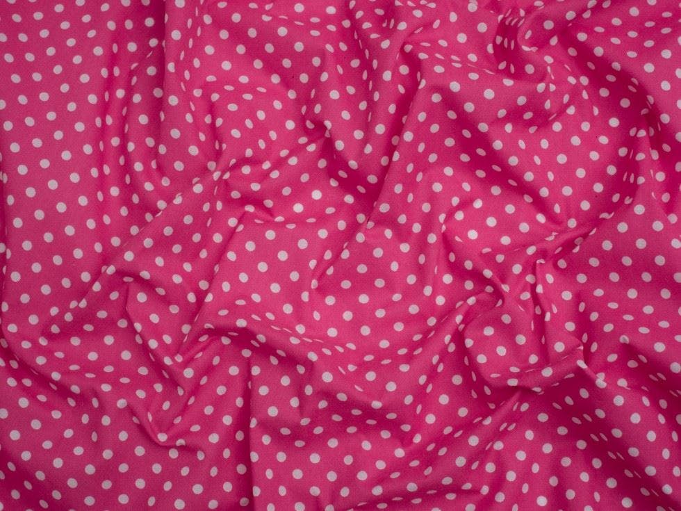 Minerva Pink Core Range Printed Polycotton Fabric - Spots Design Dressmaking Fabric, 110 Cm / 44" Wide - Per Metre - Cerise