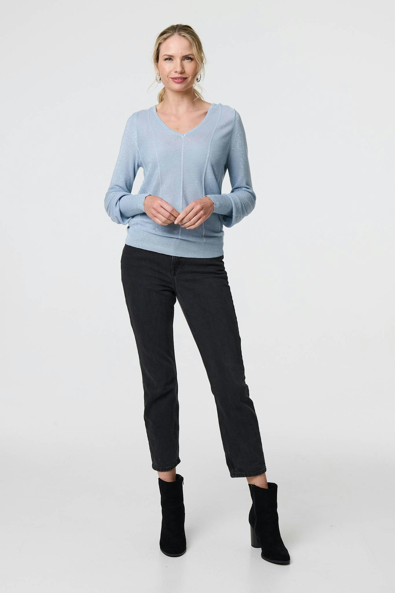 Izabel London Blue Metallic Stripe Detail Fitted Top - 12
