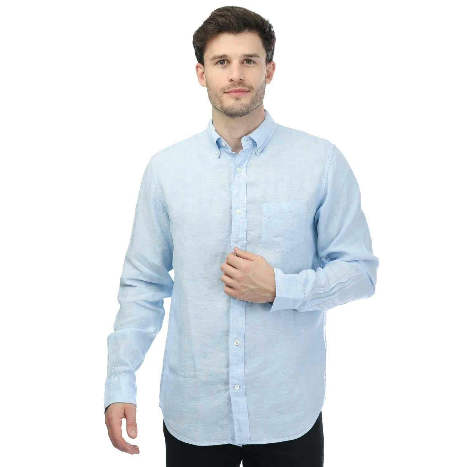 Gant Men's Blue Linen Regular Shirt - M - 100% Linen