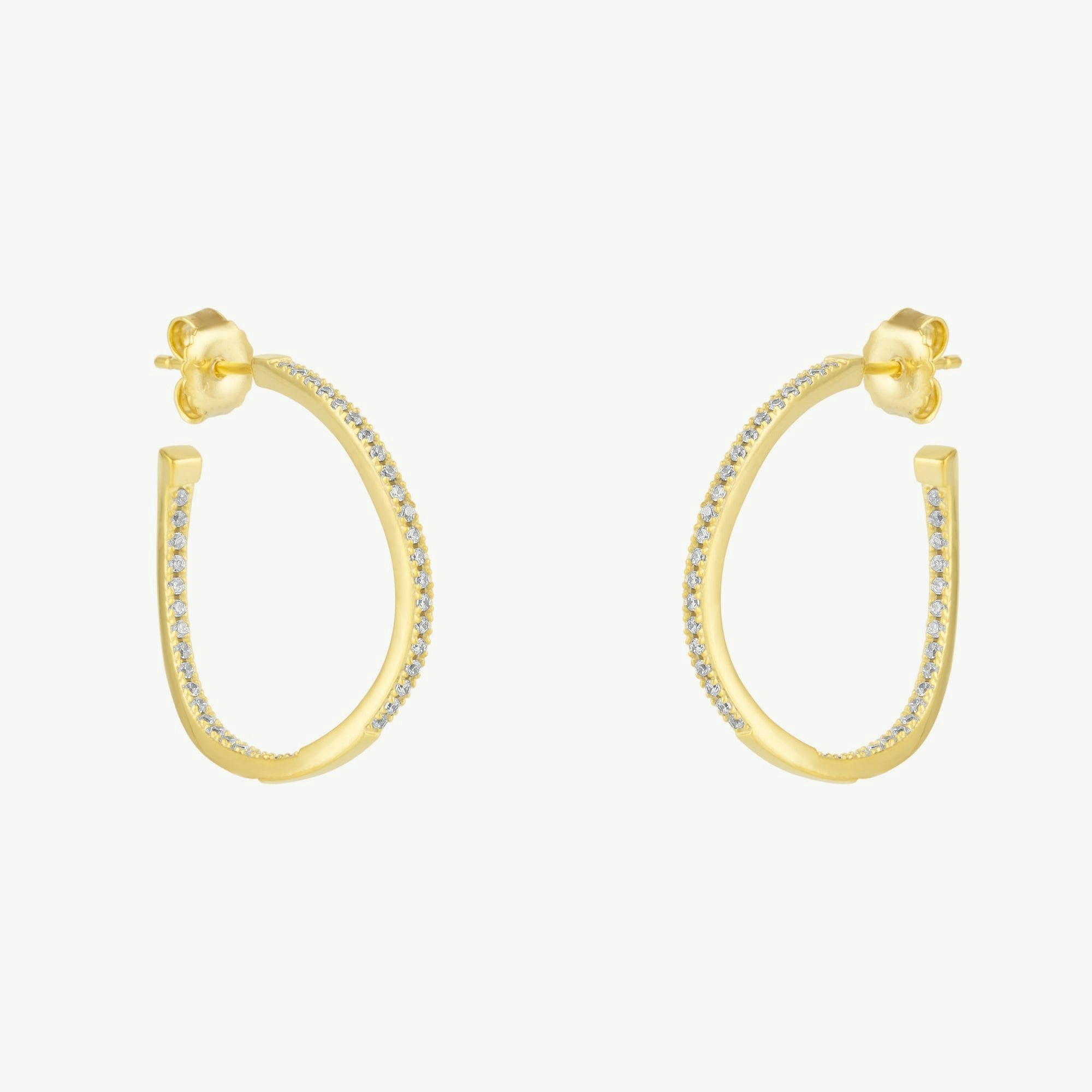 Spero London Silver/Gold Sterling Large Wavy Stud Hoop Earring With Interior Gemstones