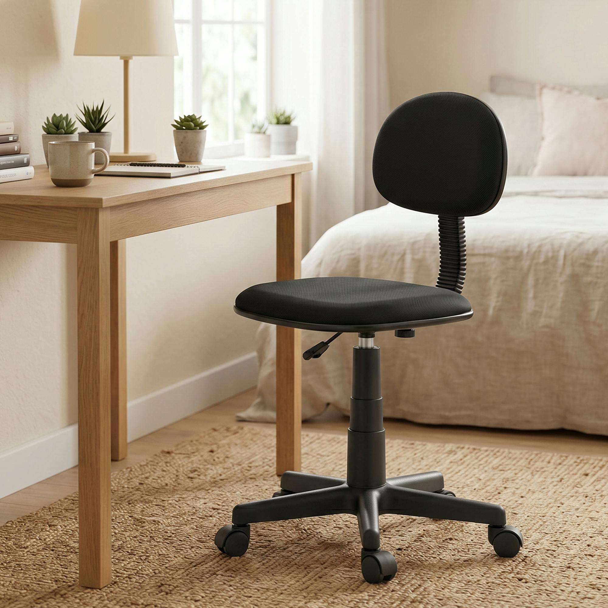Homcom Black Armless Office Chair With Adjustable Height, 360 Swivel Wheels,