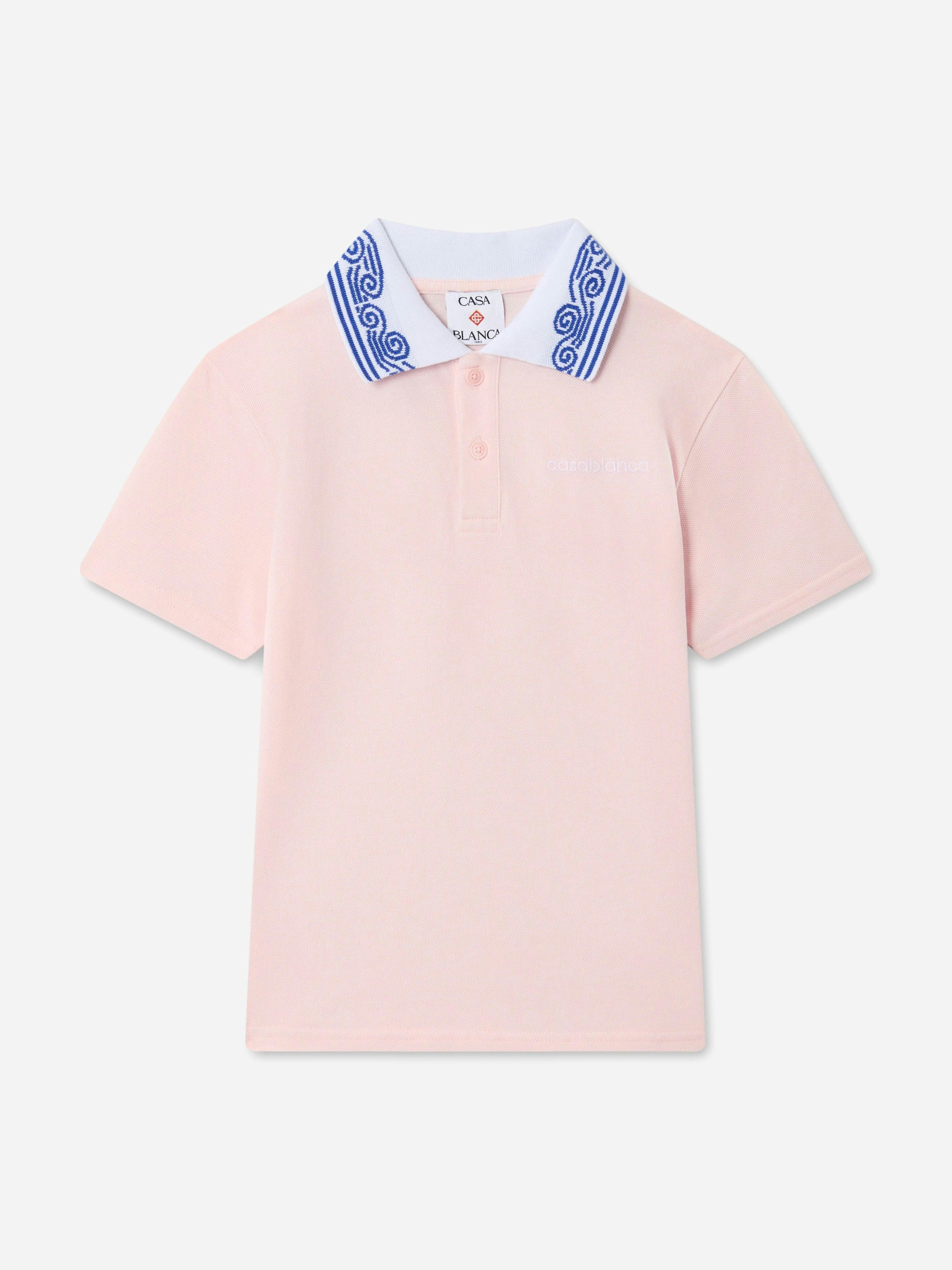 Casablanca Girls Pink Waves Collar Polo Shirt In - 3 - 4 Yrs