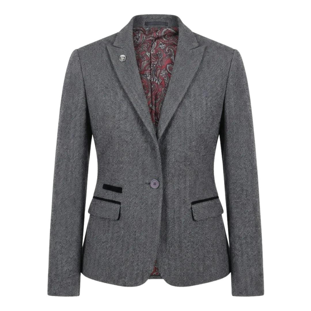 Truclothing Women's Grey Imw-03 - Tweed Herringbone Blazer Waistcoat - Uk 16 - Blazer