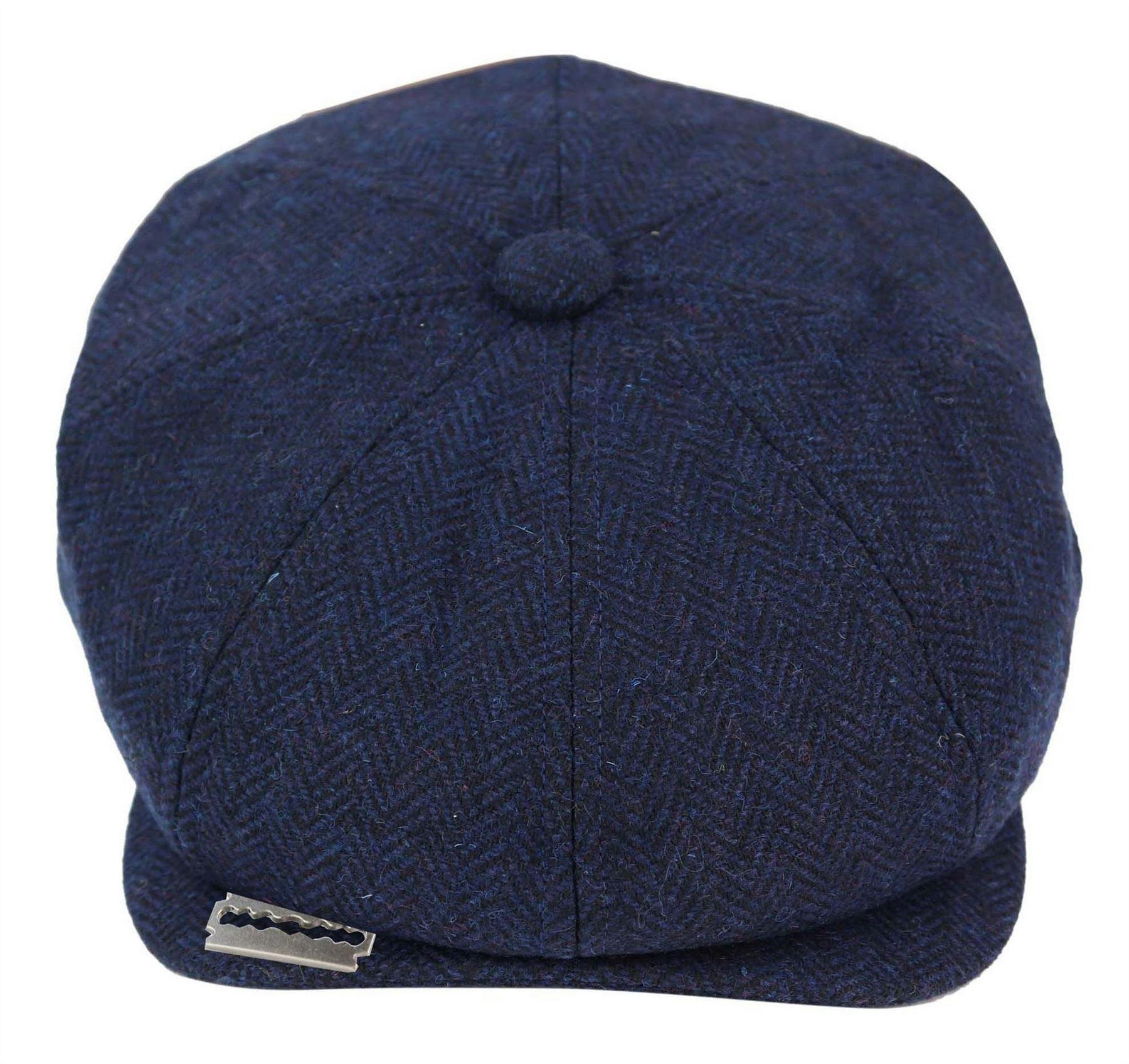 Truclothing Men's Peaky Blinders Tweed Gatsby Flat Baker Hat With Razor Blade - Navy - L