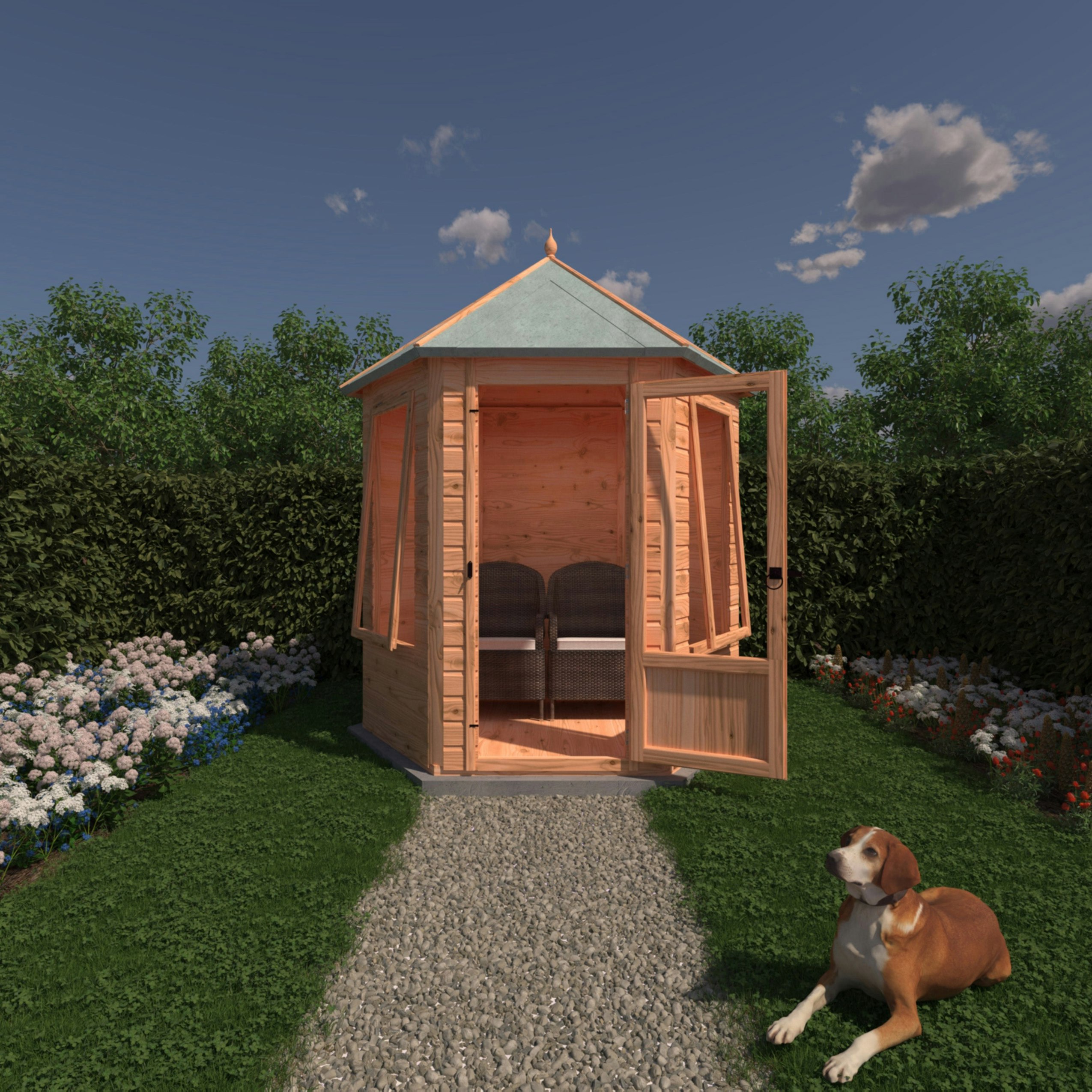 Rackhams Light Keswick Gazebo Hexagonal Summerhouse 6X6 12Mm Cladding