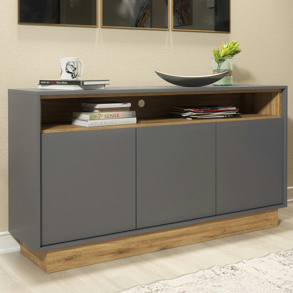 Rackhams Grey Unleash Style 130Cm Modern Industrial Sideboard And Vintage Oak Cabinet Tv Unit - & Oak - Mdf/Chipboard 130 Cm