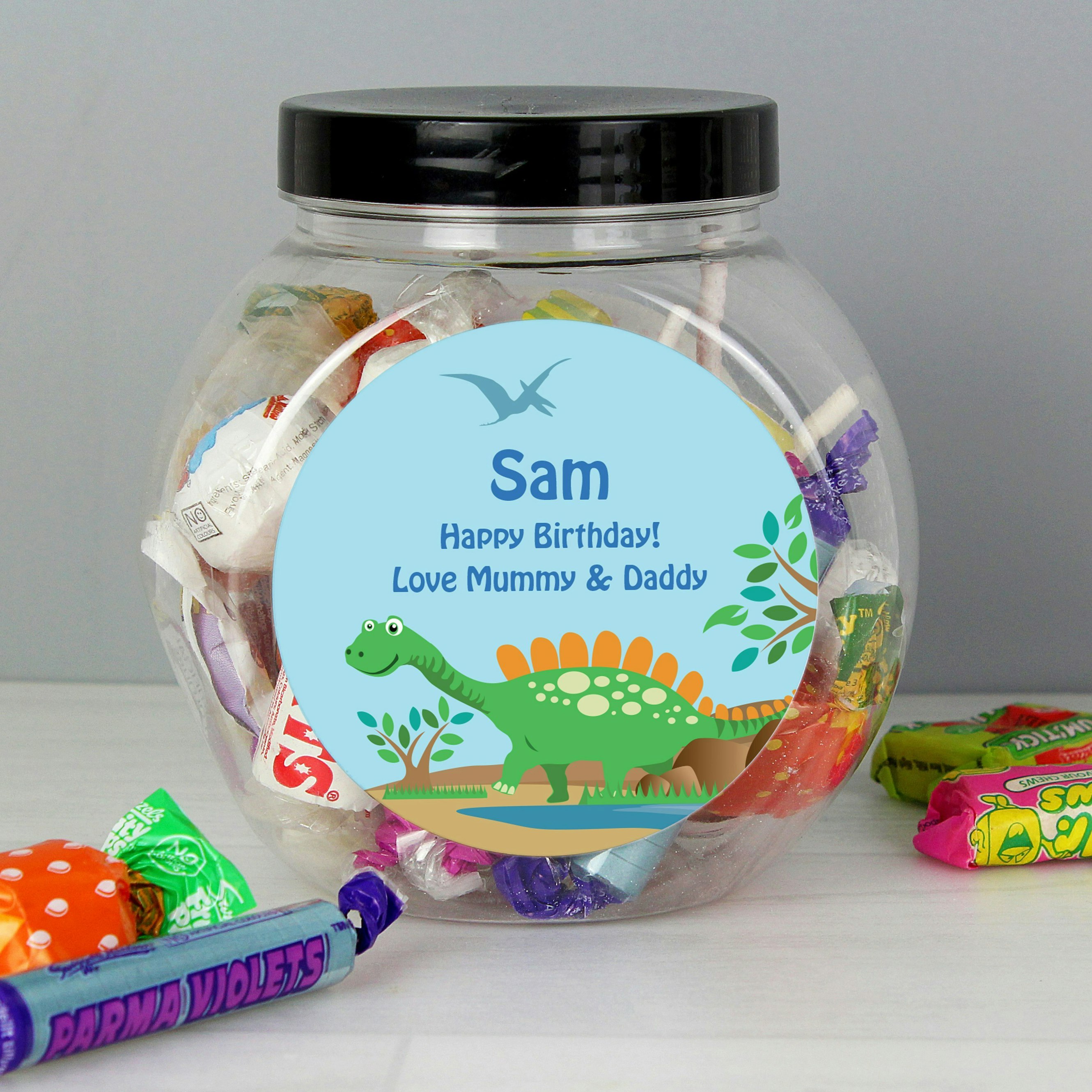 Personalised Memento Company Black Personalised Dinosaur Sweets Jar