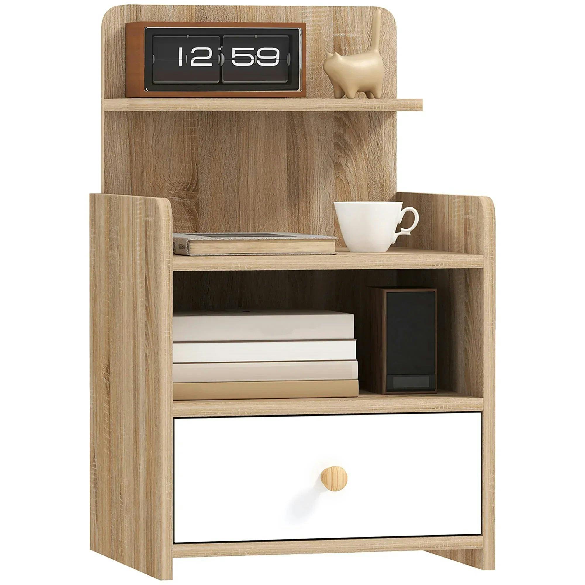 Homcom Bedside Table With Drawer For Bedroom, Living Room, Natural Wood Effect - Image 7