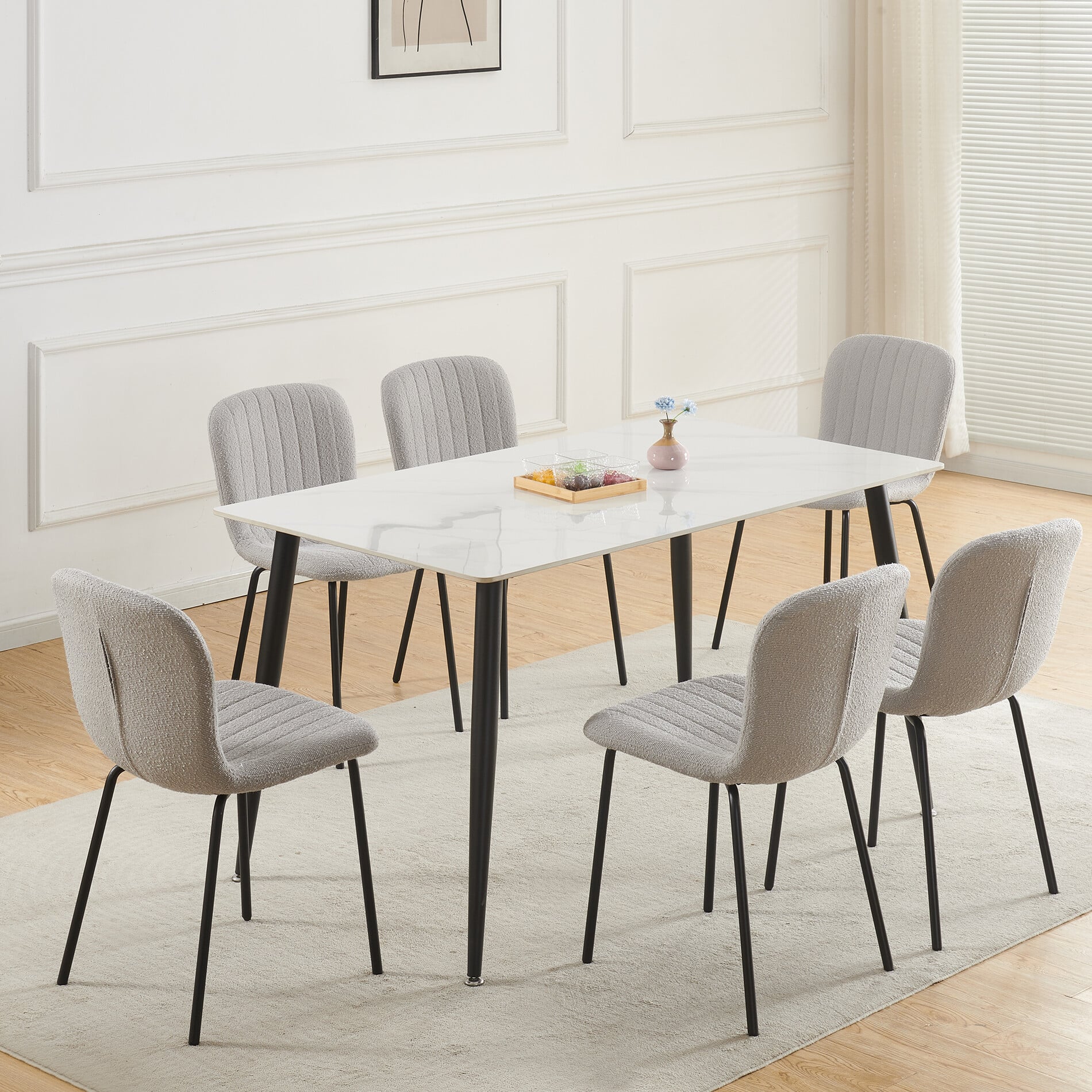 Mcc (Set Of 6, Light Grey) 2/4/6Pcs Fabric Dining Chair With Metal Legs Bella - Image 2
