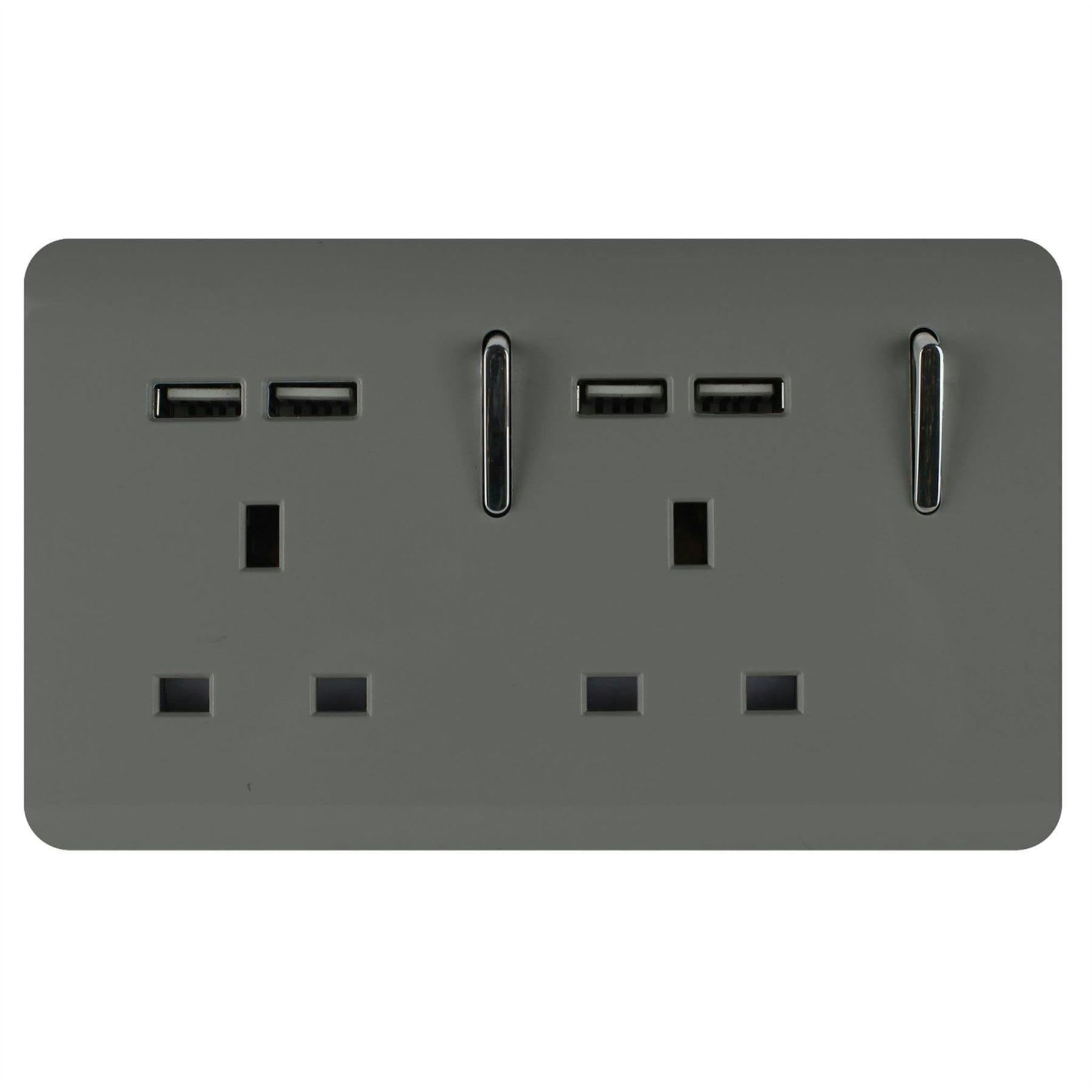 Trendi Switch Trendi 2 Gang Artistic Modern Glossy 13 Amp 4X2.1ma Usb Switched Tactile Plug Socket Charcoal - Image 5