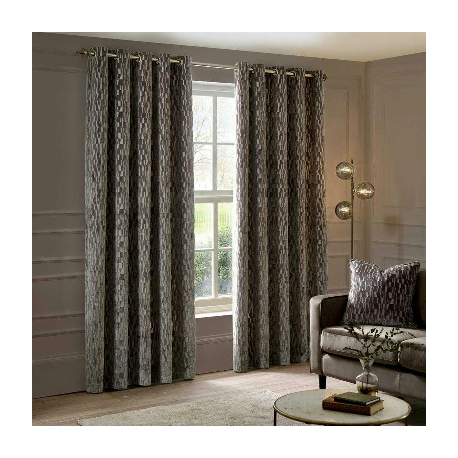 Paoletti Manhattan Velvet Eyelet Curtains - Mink - 168Cm X 229Cm - Mink - 100% Polyester