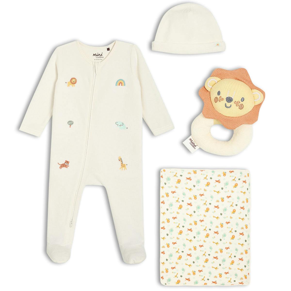 Mini Cuddles Unisex Infant Baby 4Pc Luxury Gift Set, Multicolour - 3-6 Months