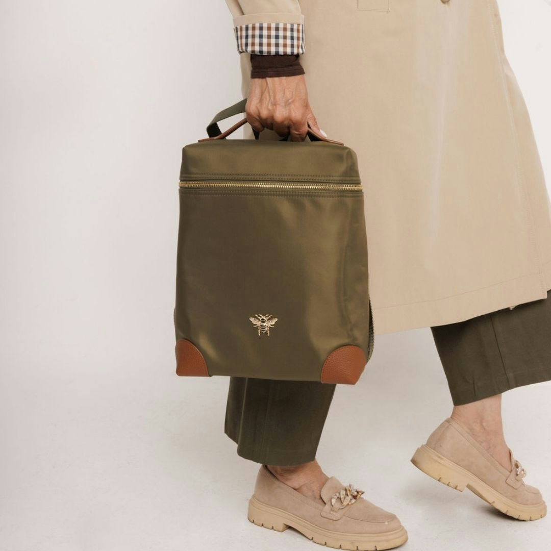 Alice Wheeler Gold Primrose Bee Lightweight Backpack - Olive