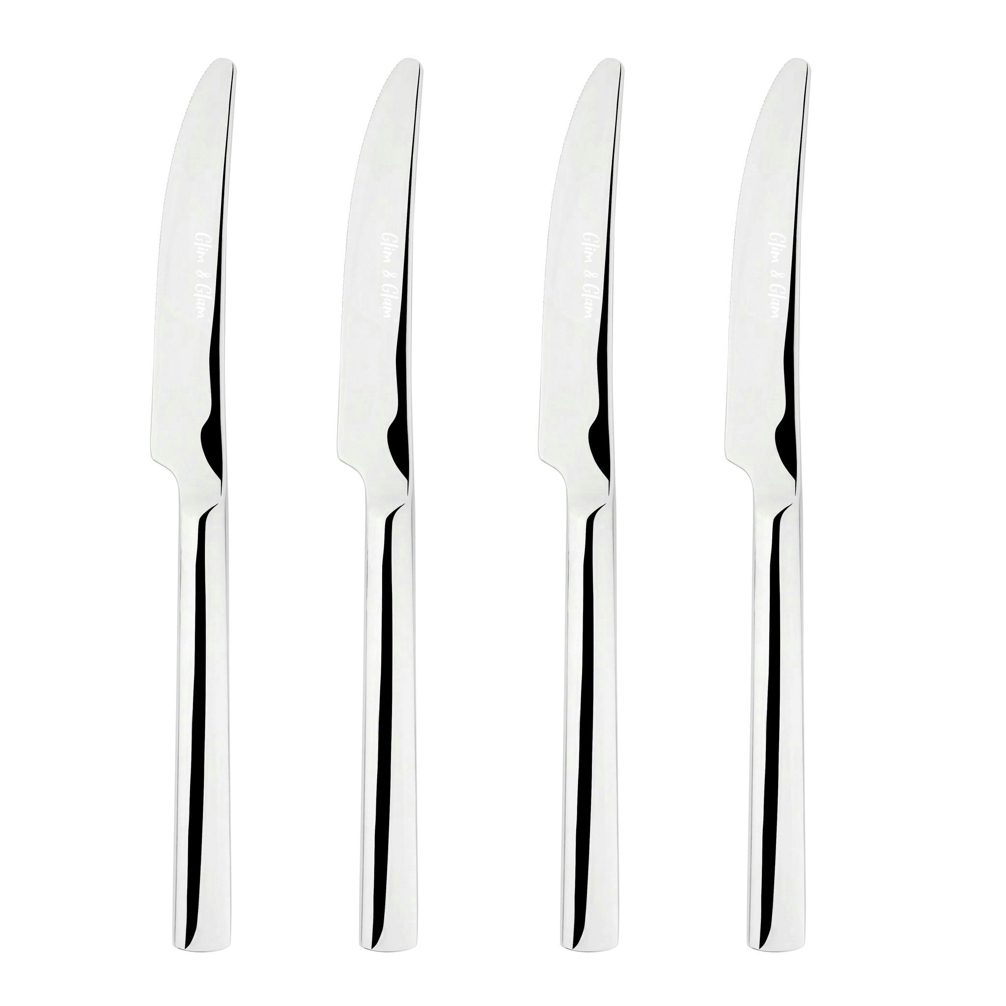 Glim & Glam Silver Cutlery 18/8 Stainless Steel Dinner Knife 4Pc Set Simplicity - Stainless Steel - Dinner Knife