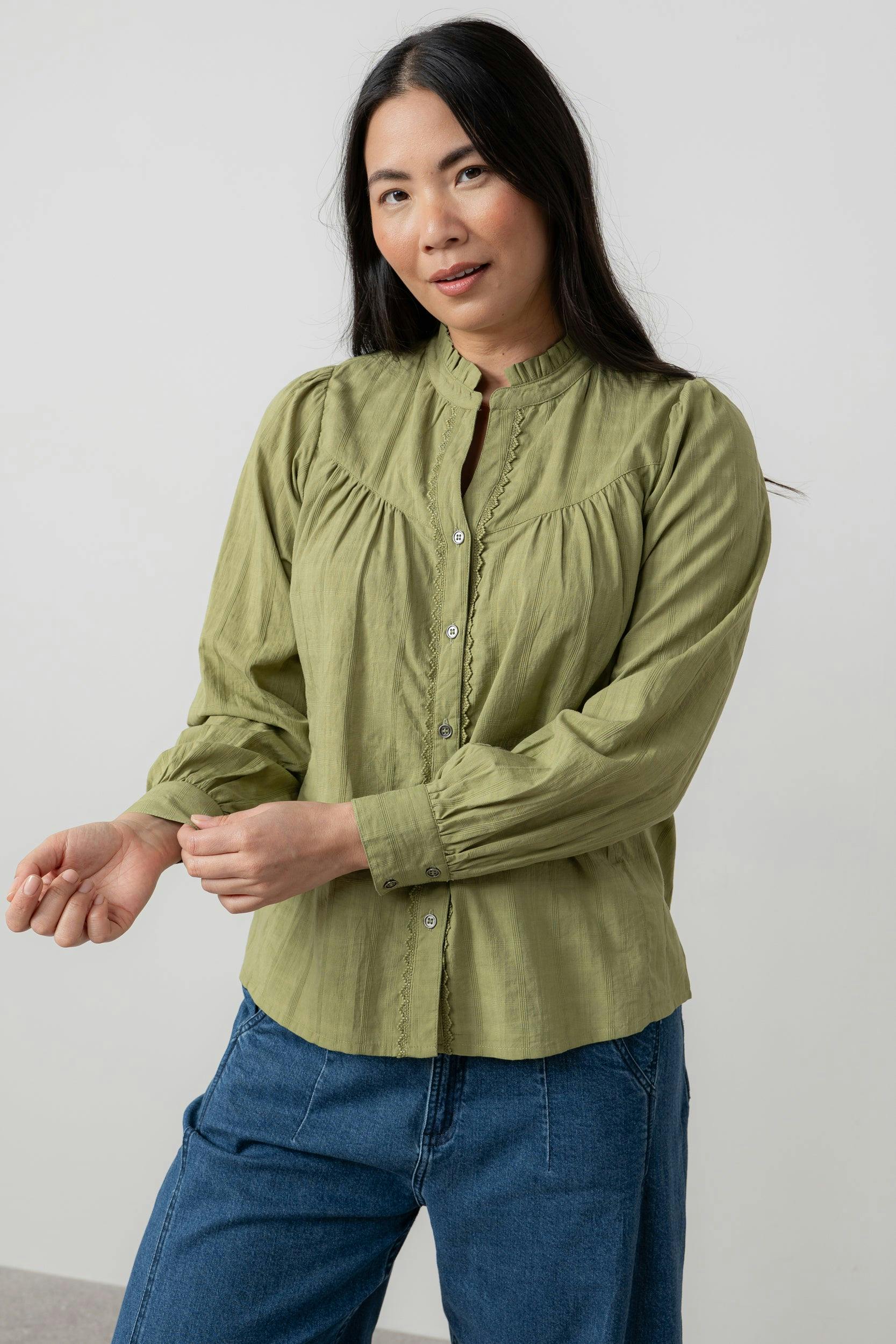 Lily & Me Women's Wayfaring Cotton Check Blouse Moss - 20 - Moss