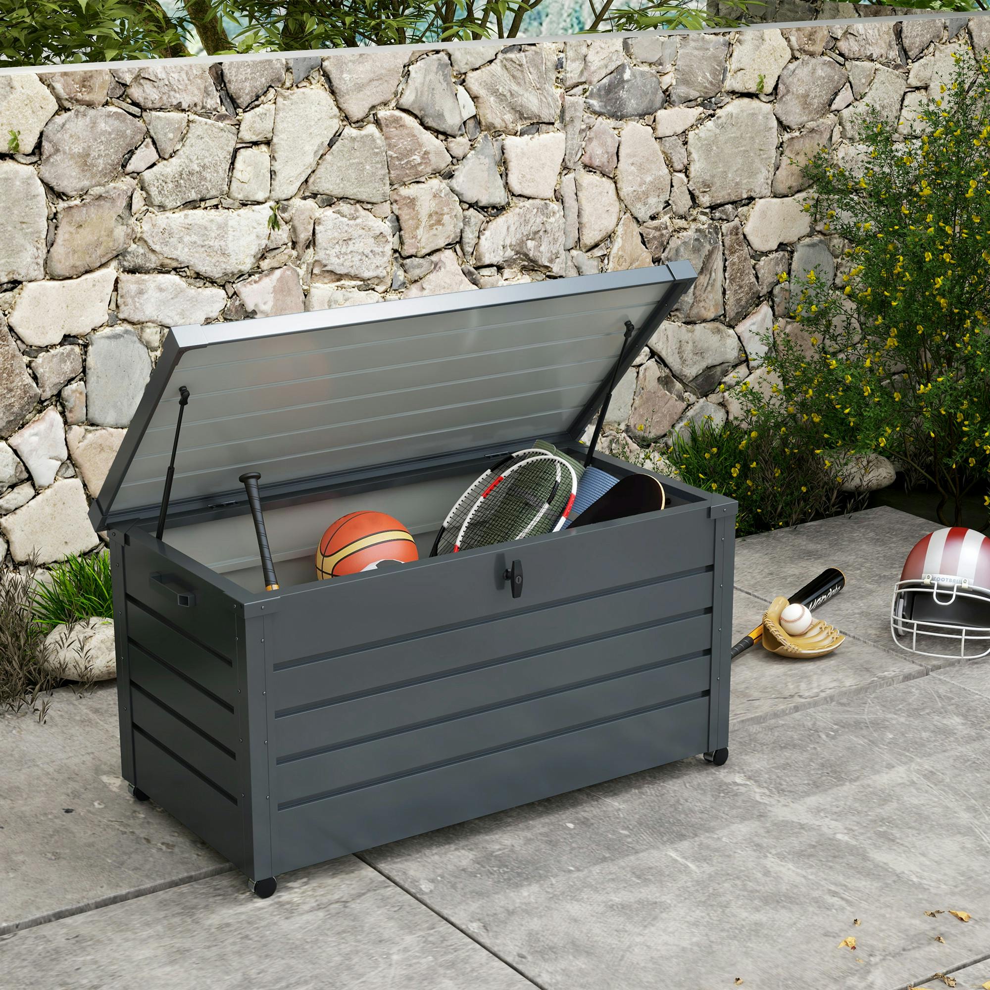 Rackhams 331L Outdoor Storage Box Waterproof With Wheels And Lock