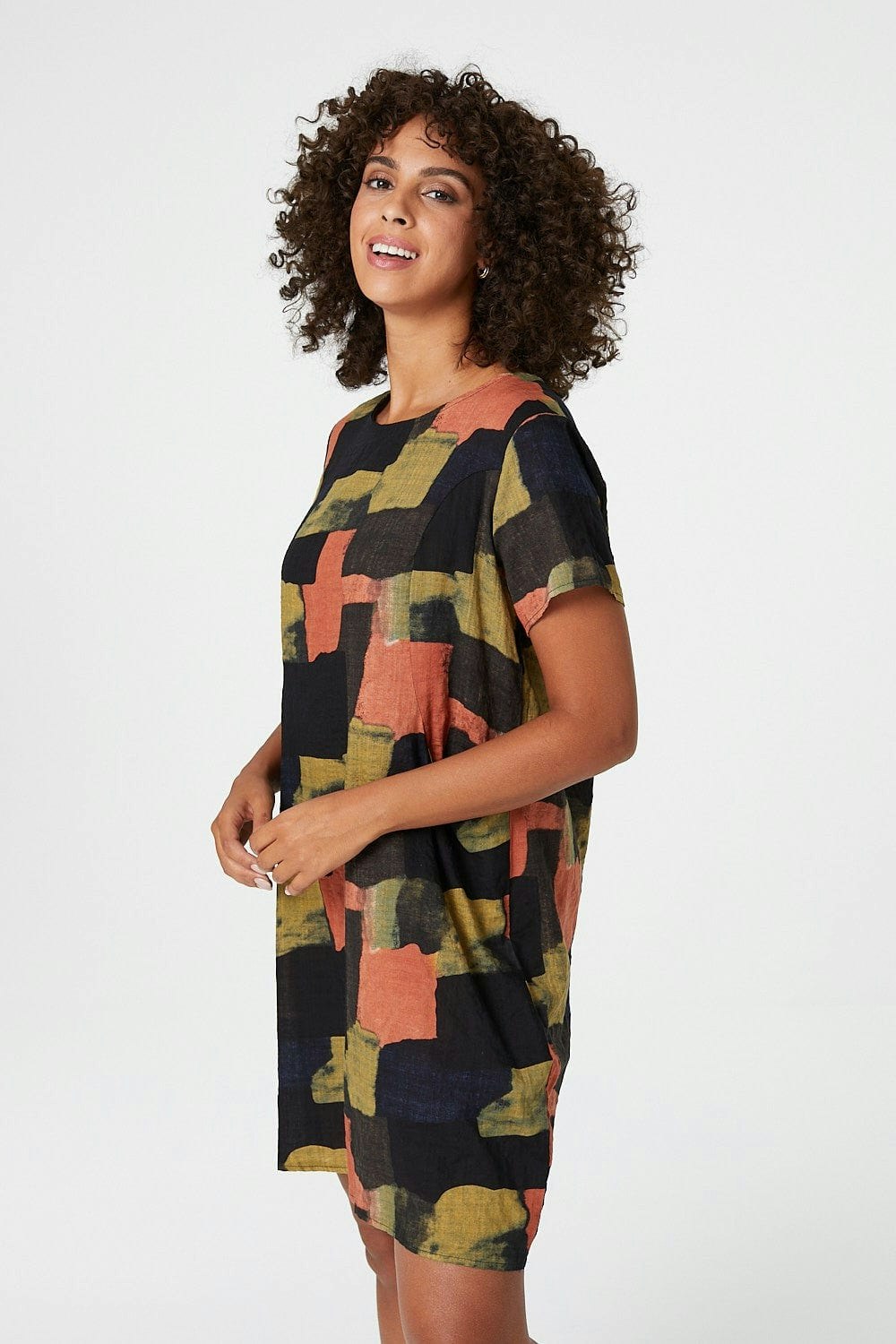 Izabel London Abstract Print Relaxed Shift Dress - Navy - 8