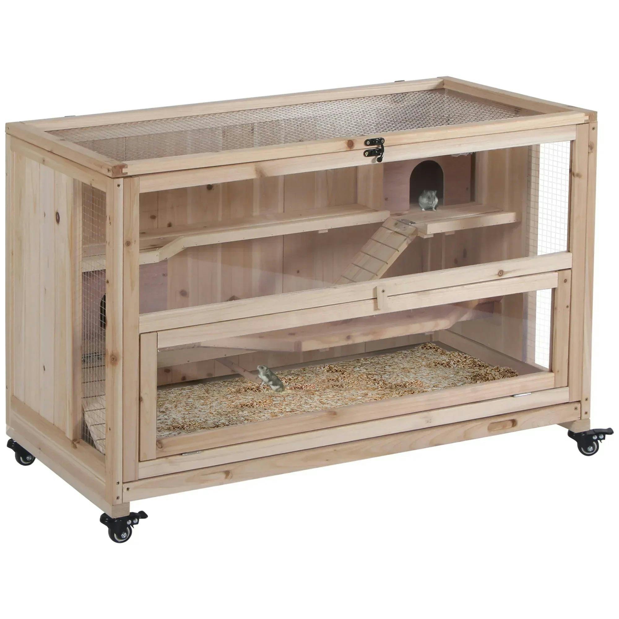 PawHut 3-Tier Wooden Hamster Cage - 99 x 50 x 69 cm - Brown - Image 6