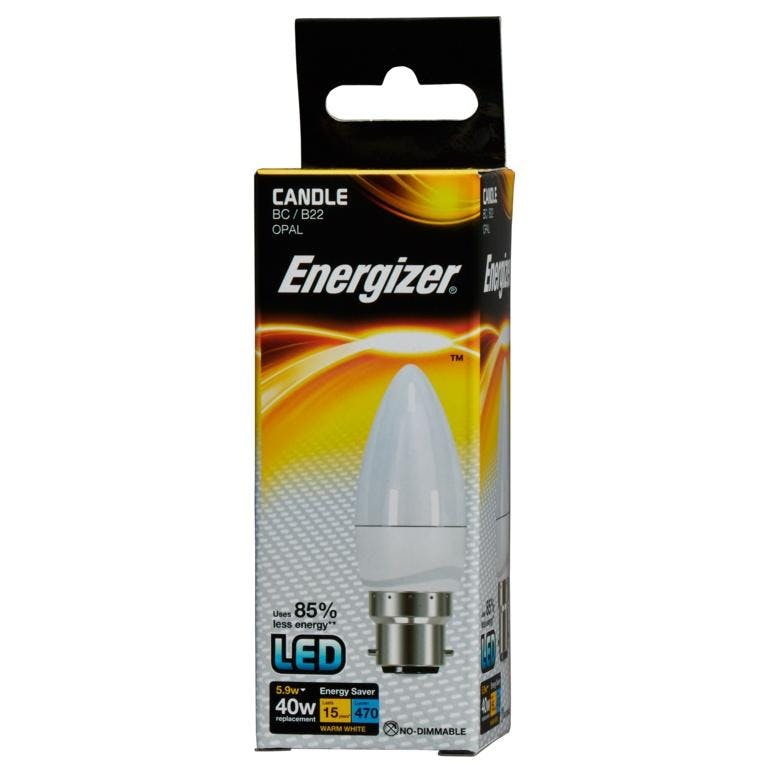 Energizer Light/White Led Candle 470Lm Opal 5.9W Bulb B22 2700K - One Size