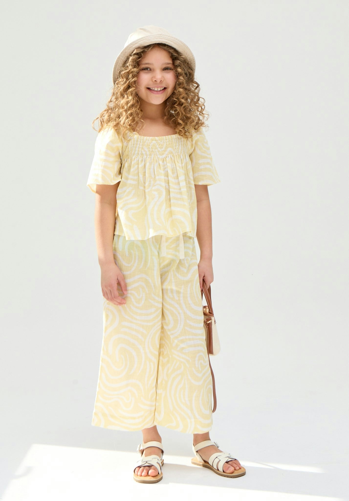 Raffya Yellow Kids Nia Shirred Neck Zebra Swirl Print Co-Ords Set In - 7 Years