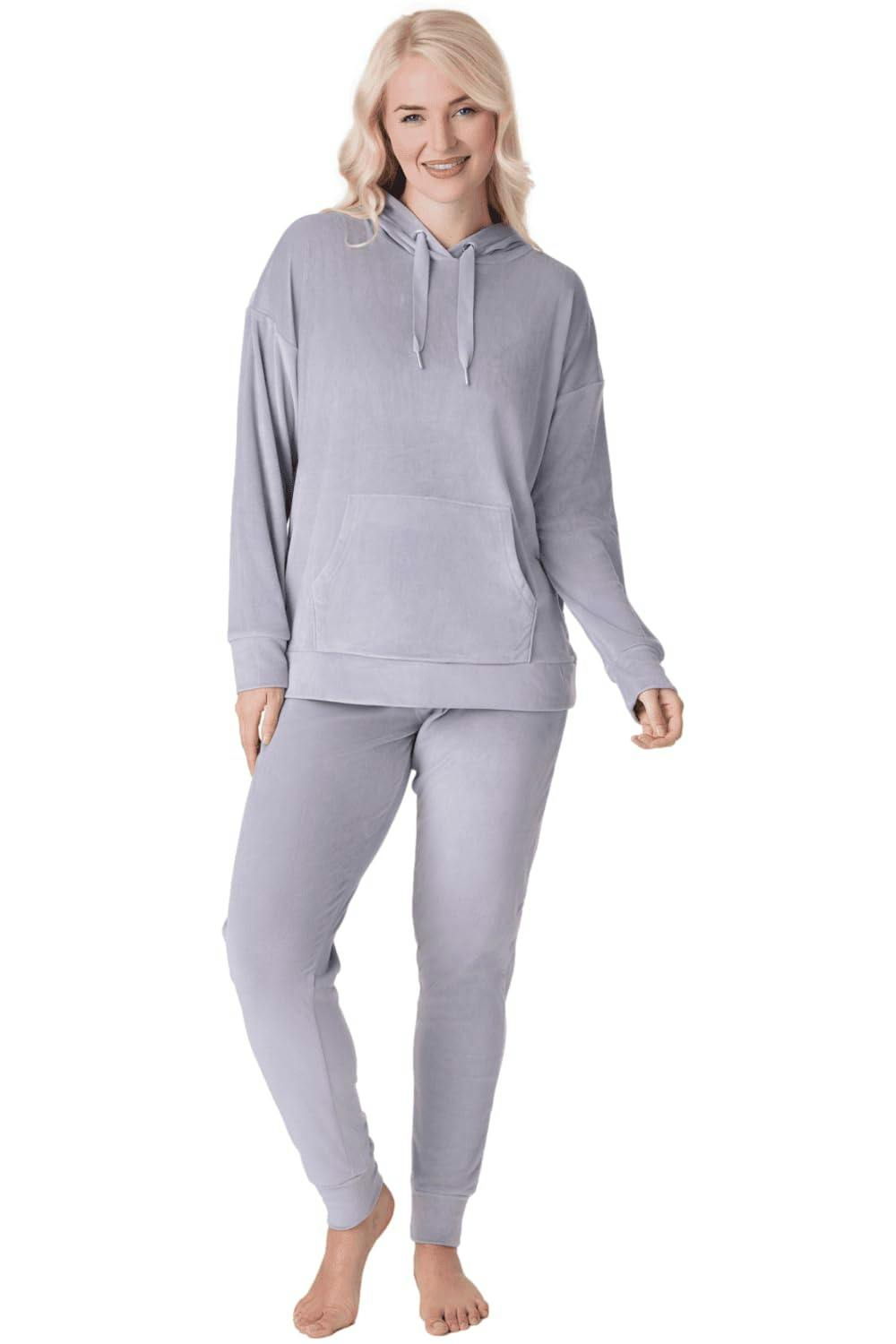 Camille Women's Grey Supersoft Velour Loungewear Pyjama Set - 12-14