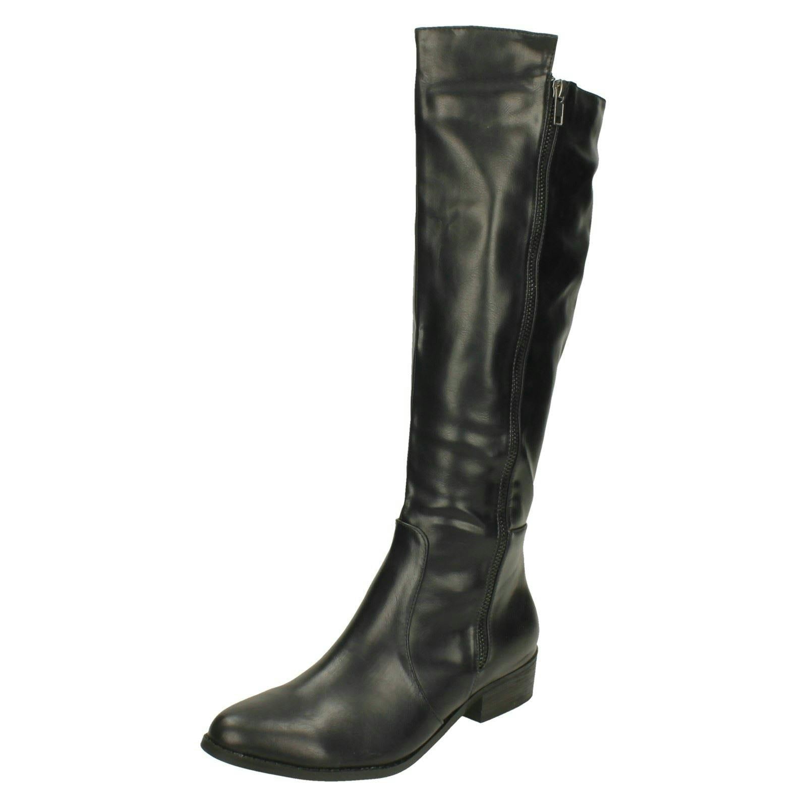 Spot On Women's Black Knee High Boots - /Pewter - Uk 4