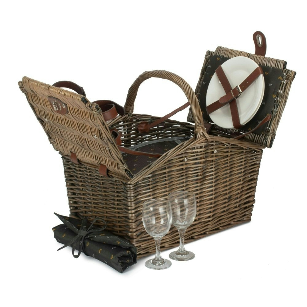 Rackhams Brown 2 Person Nature Pattern Butterfly Lidded Fitted Picnic Basket - 2 Person