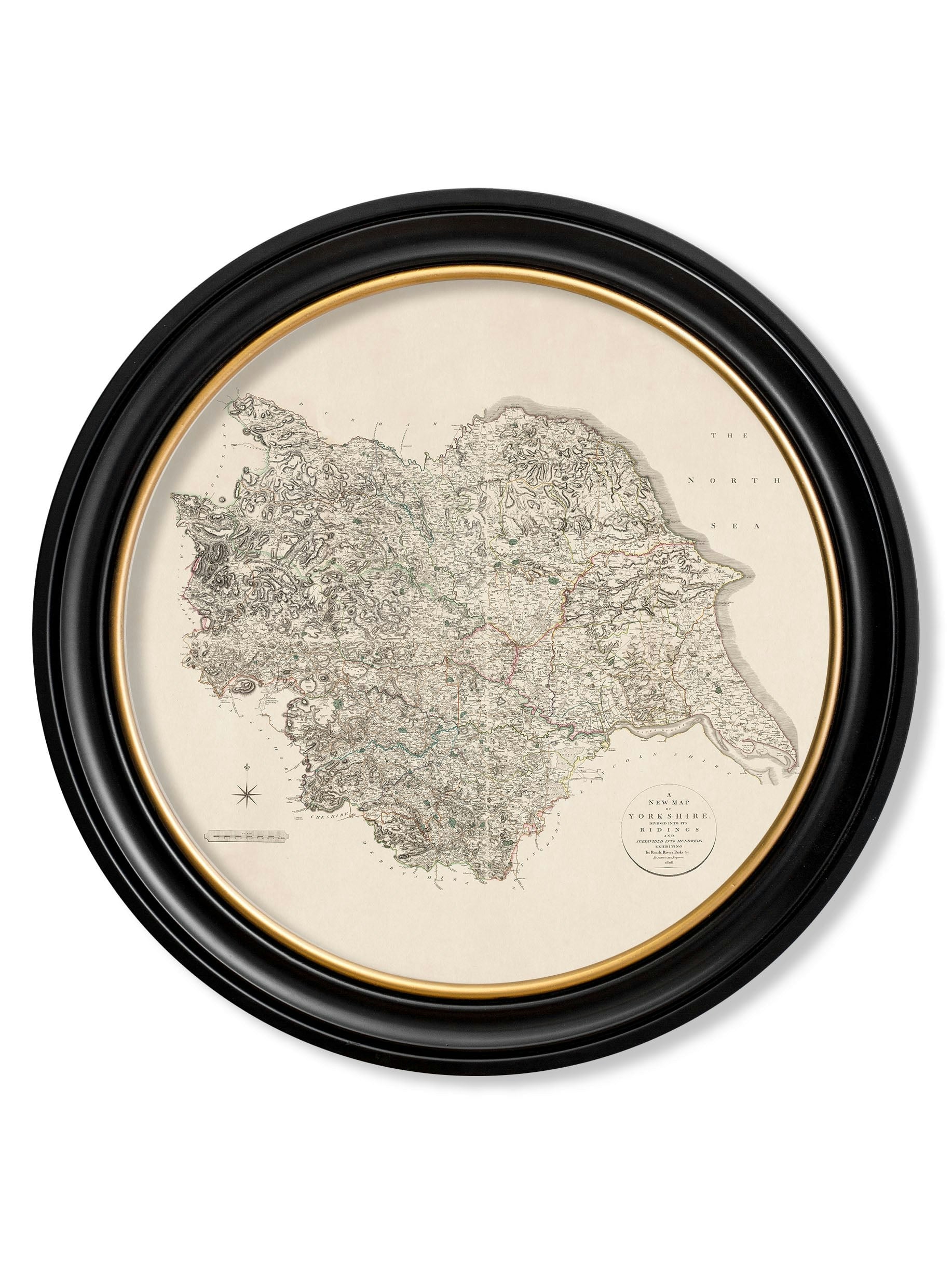 Exceptional Art Black C.1806 County Maps Of England - Round - 96 X 96Cm - Yorkshire