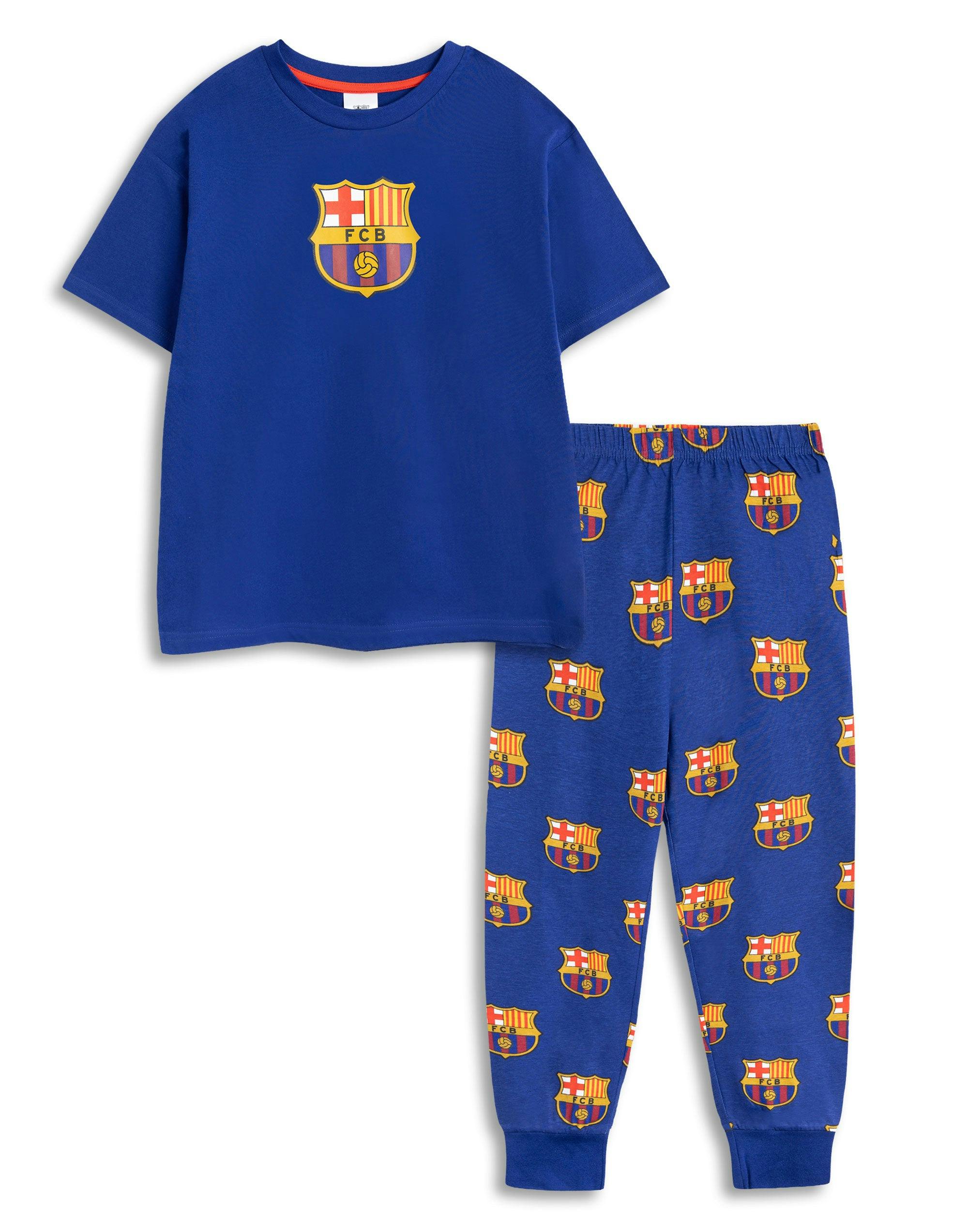 Vanilla Underground Boys Black Fc Barcelona Logo Short Sleeve Long Leg Pyjama Set - 9-10 Years