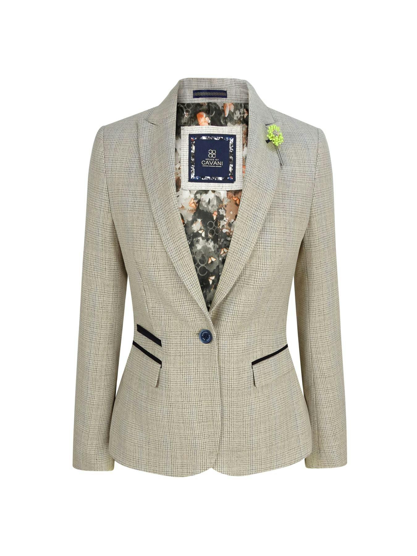 House Of Cavani Women's Cream Tweed Herringbone Jacket Peaky Blinders - Uk L/14 | Eu 40 | Us 10